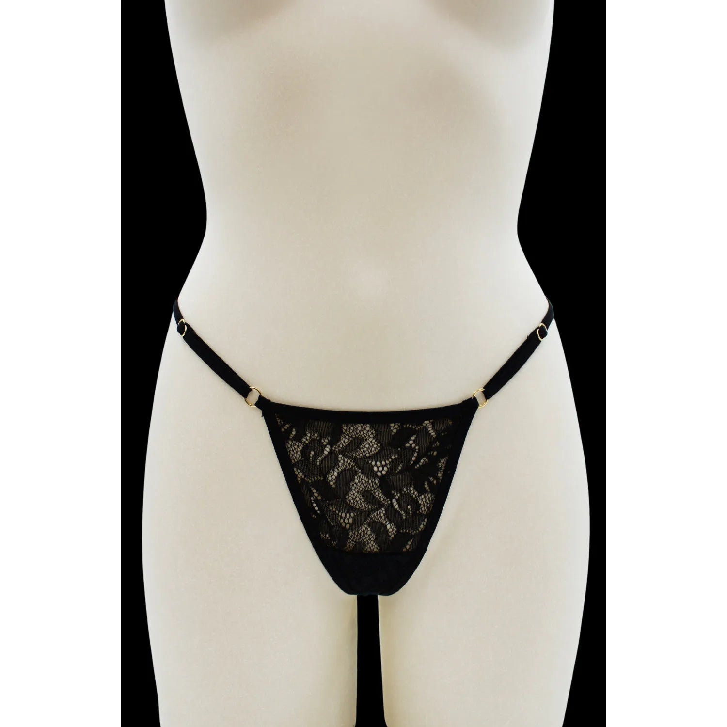 String noir dentelle ajustable bijou cœur doré sexy féminin S XXL