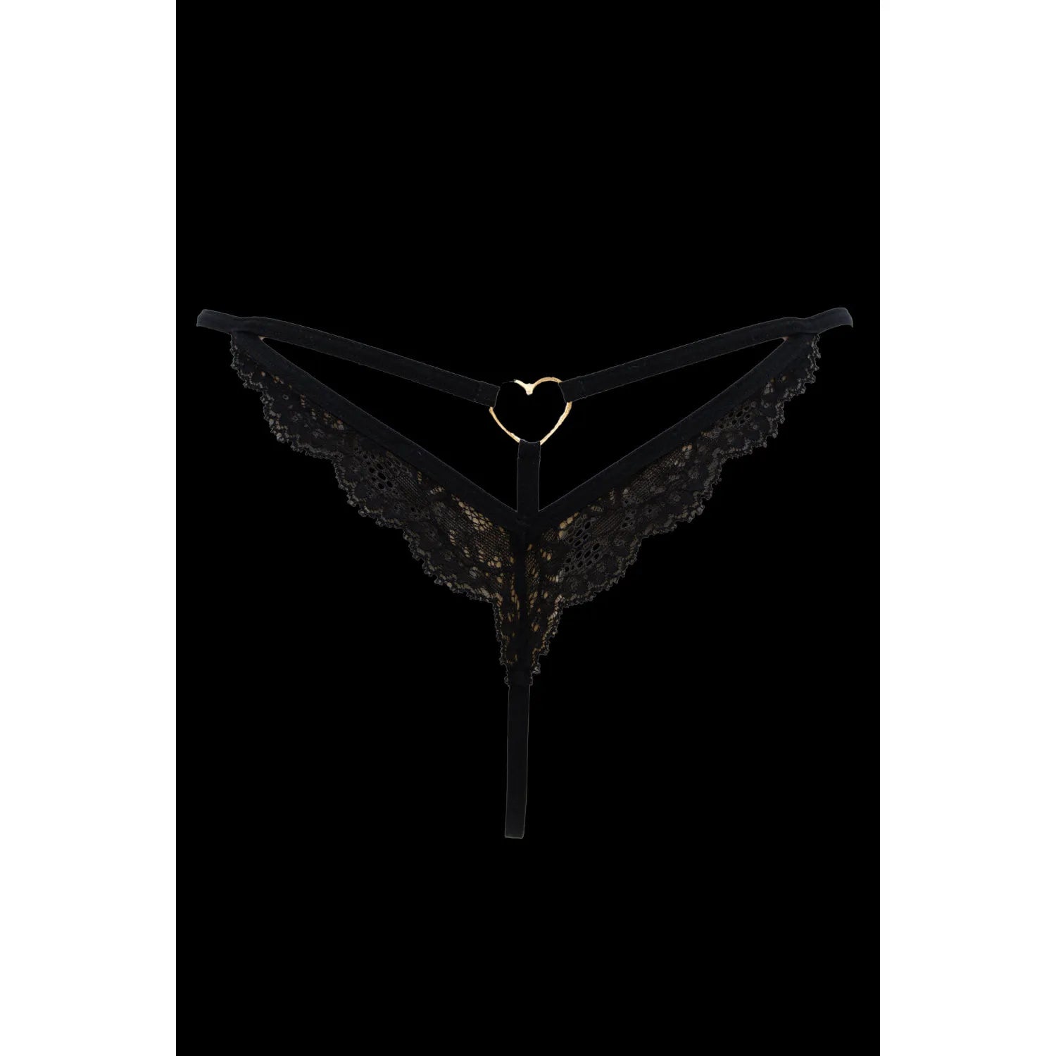 String noir dentelle ajustable bijou cœur doré sexy féminin S XXL