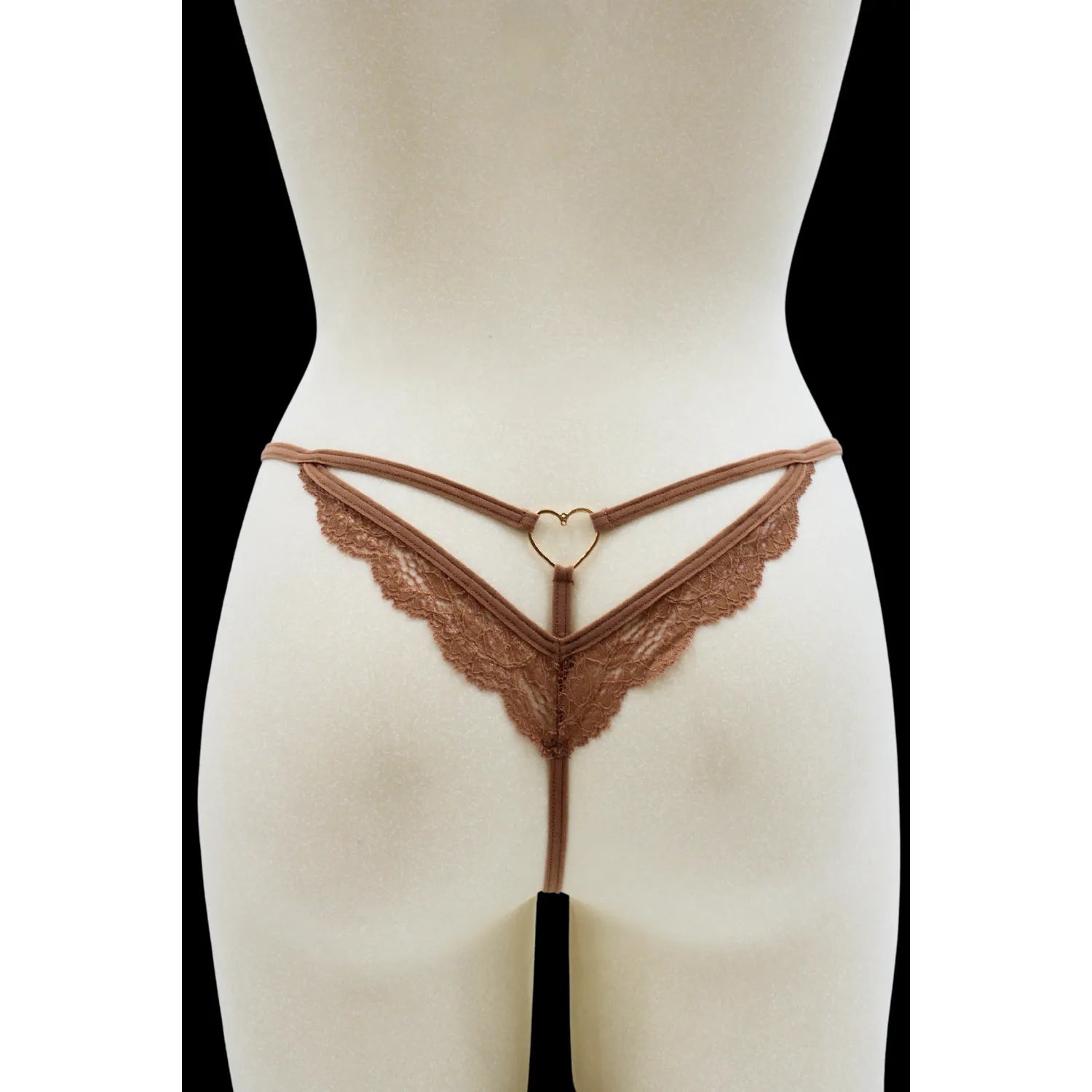String dentelle taupe bijou cœur doré lanières ajustables sexy féminine