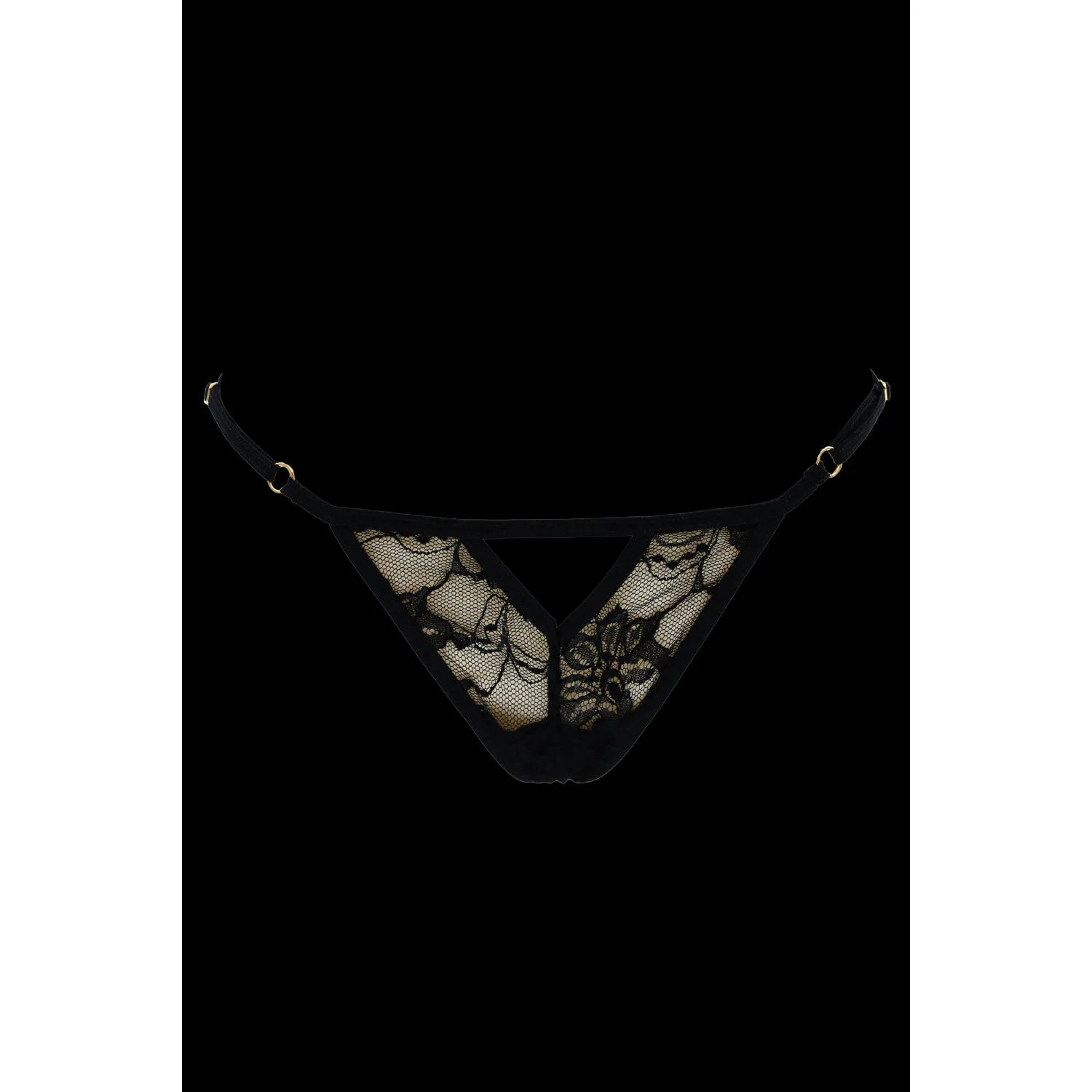 String noir dentelle ajourée bijou perle strass dorés ajustable