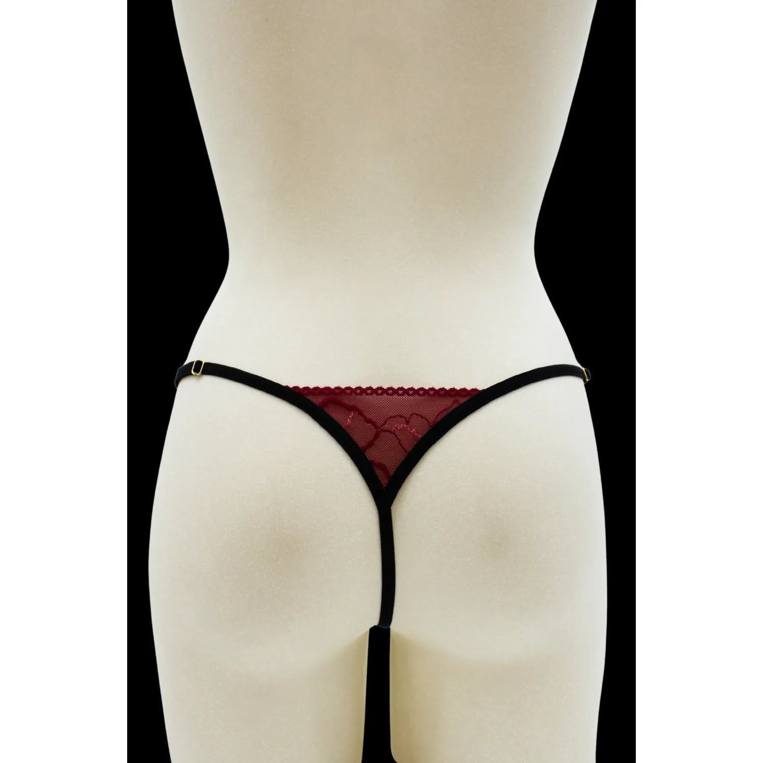 String dentelle florale bordeaux avec anneaux dorés ajustables S-XXL