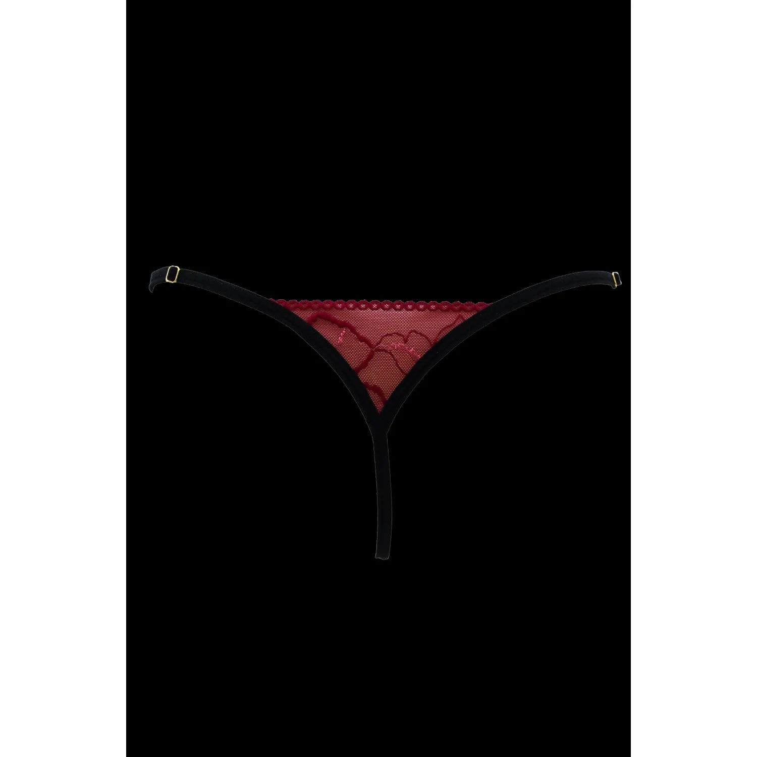 String dentelle florale bordeaux avec anneaux dorés ajustables S-XXL