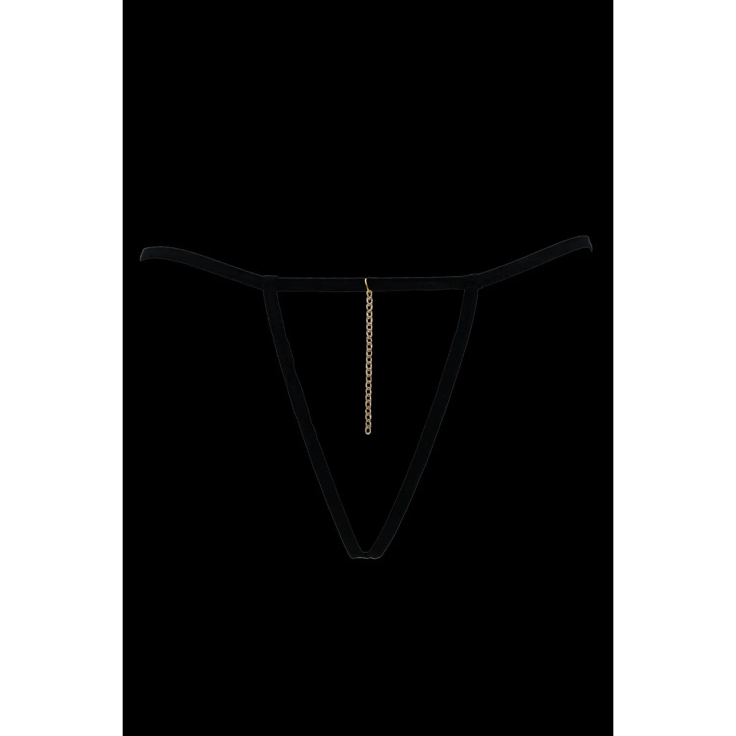 String noir en dentelle avec bijou et chaîne dorée - PM06G-BBLK