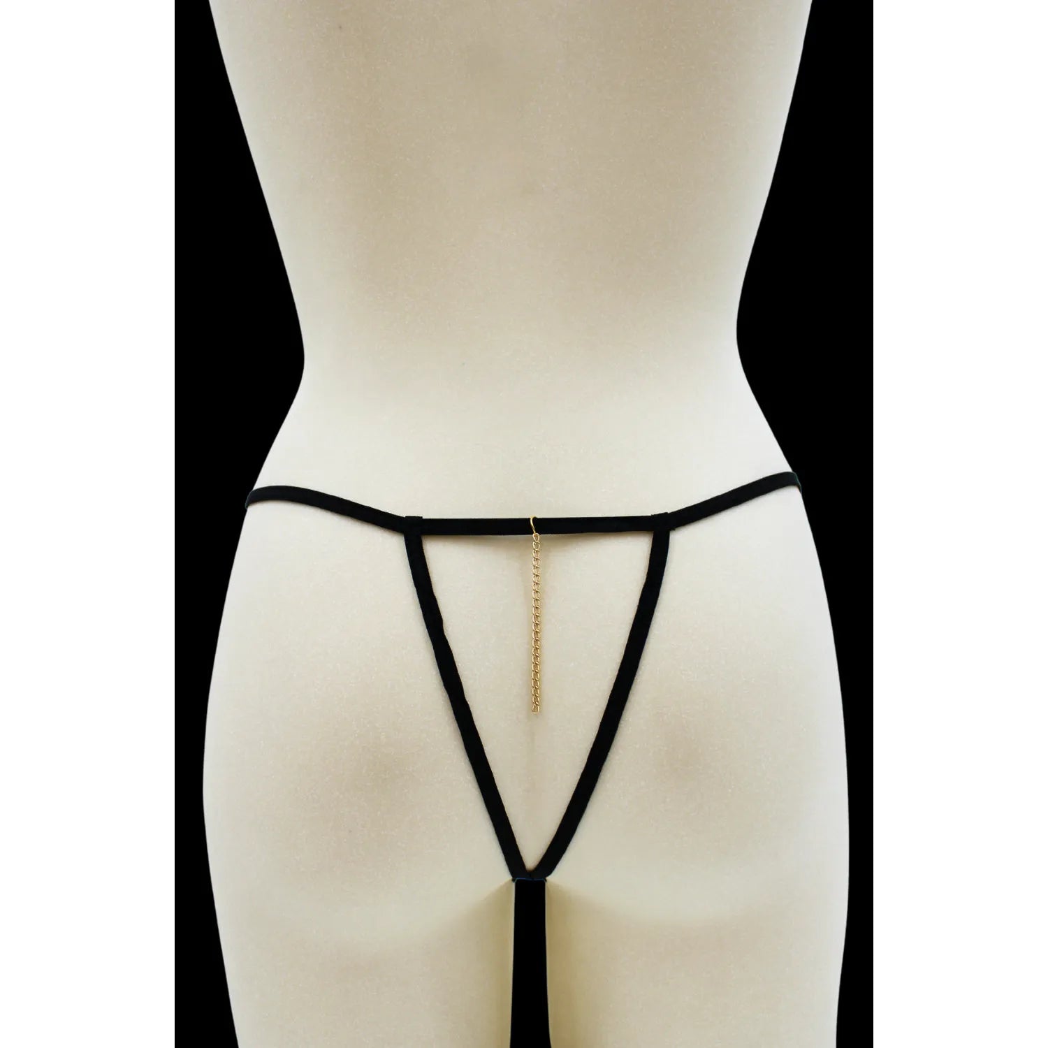 String noir en dentelle avec bijou et chaîne dorée - PM06G-BBLK