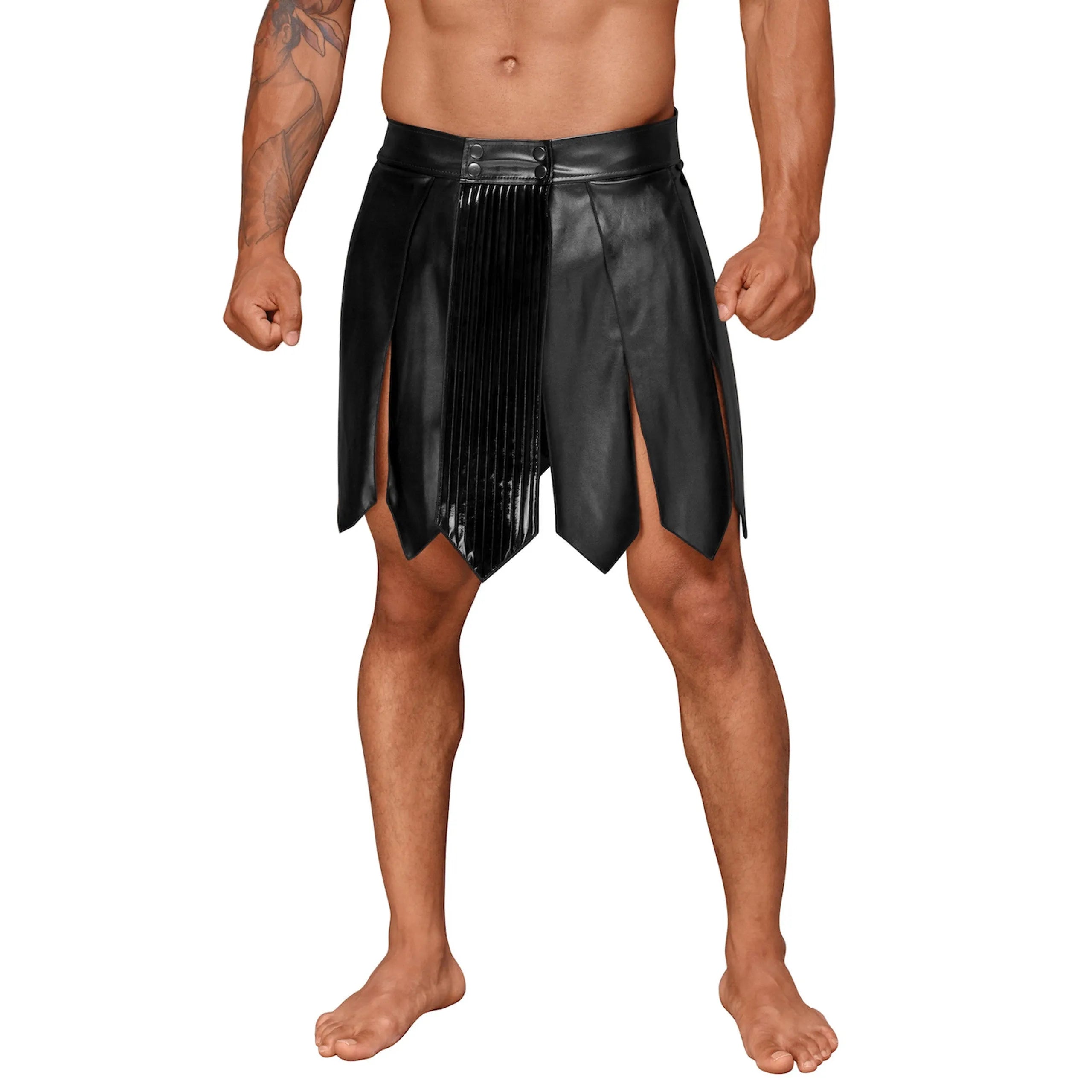 H053 Jupe gladiateur pour homme en cuir écologique avec plis en PVC