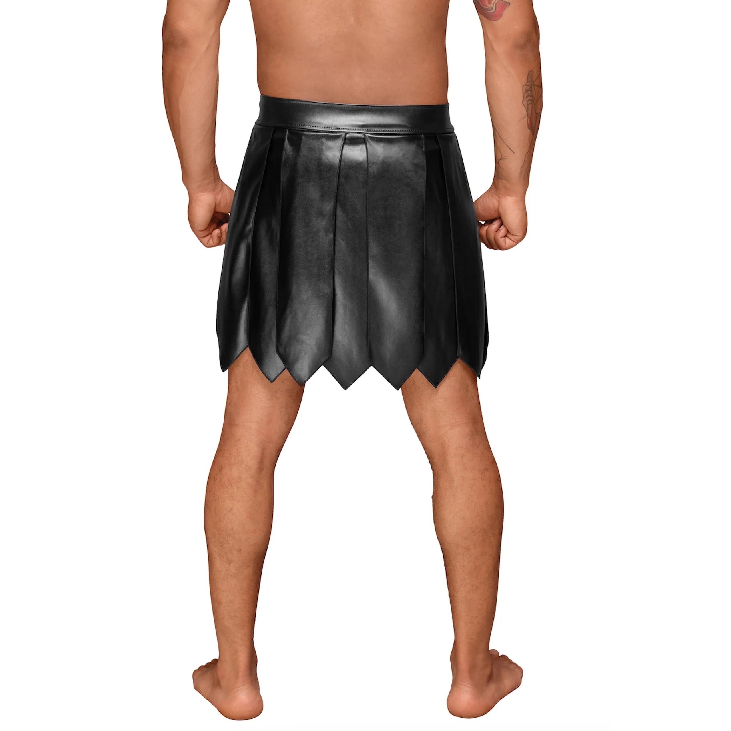 H053 Jupe gladiateur pour homme en cuir écologique avec plis en PVC