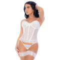Ensemble 4 pièces dentelle blanche bustier long string jarretières glamour