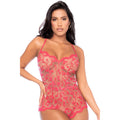 Combishort dentelle brodée cerise bretelles ajustables confortable nuit