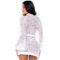 Peignoir dentelle blanche mariée manches longues ceinture nouer élégant