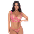 Ensemble lingerie bustier brodé rose maintien ajustable string sensuel