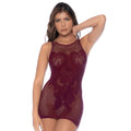 Robe résille cerise ajustée motif floral soirée glamour féminine
