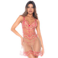 Nuisette résille brodée florale chair bretelles ajustables string inclus