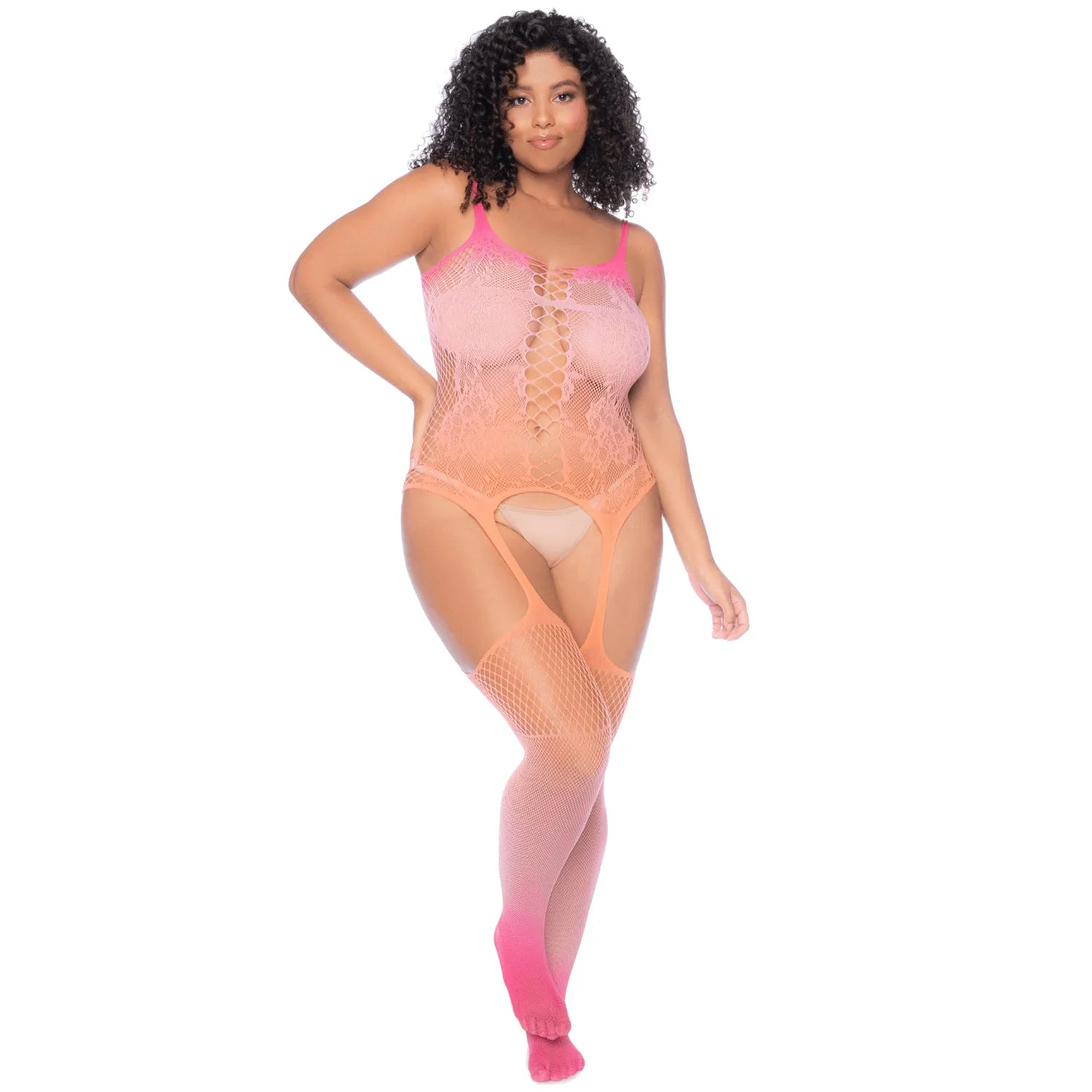 combinaison grande taille résille dégradée florale sexy bretelles fines