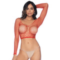 Ensemble 2 en 1 résille rouge tendance haut pantalon manches longues ajustement parfait