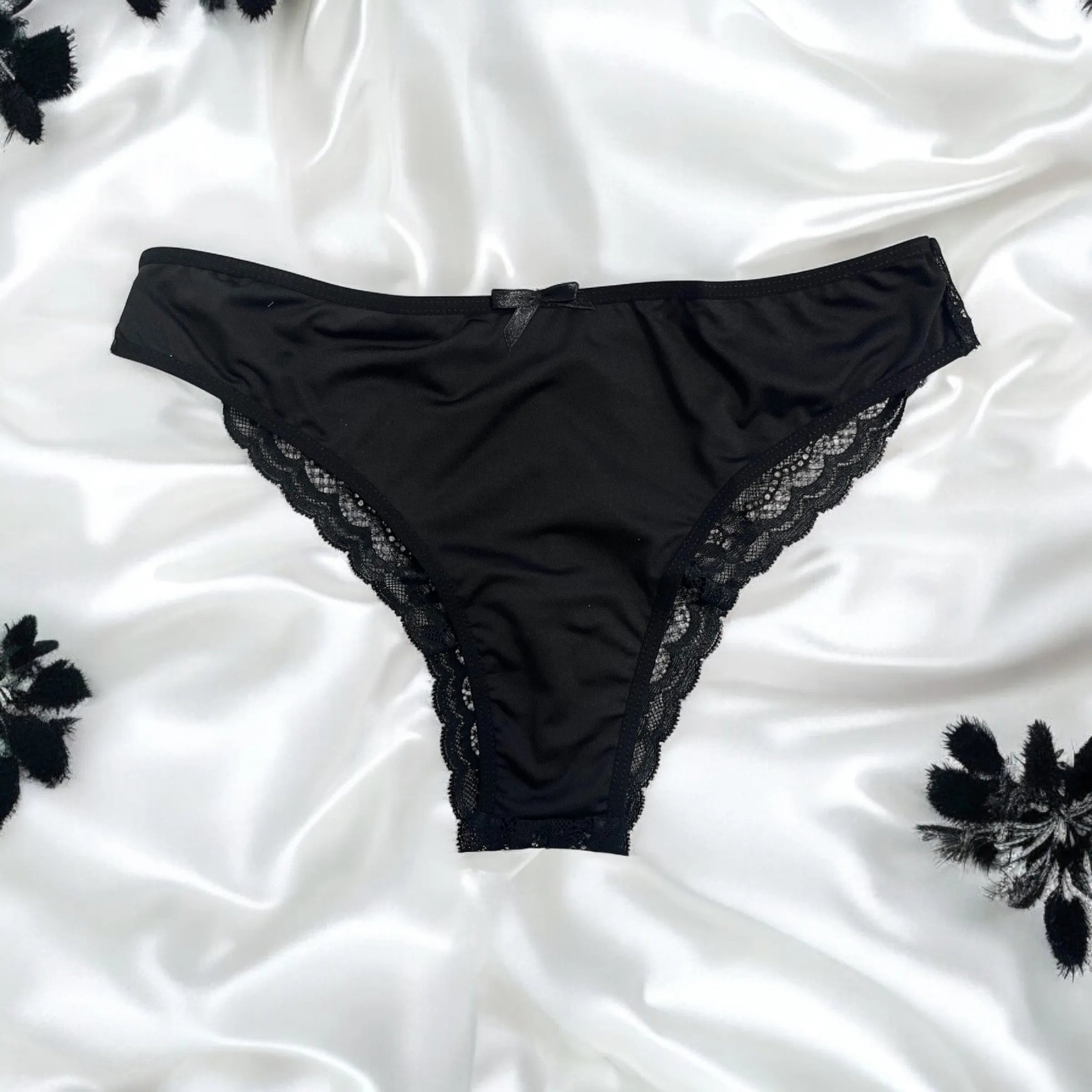 Culotte dentelle noire élégante nœud satin confortable féminine tailles S-XL
