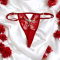 String dentelle rouge bijou perle strass dorés lanières ajustables S-XXL