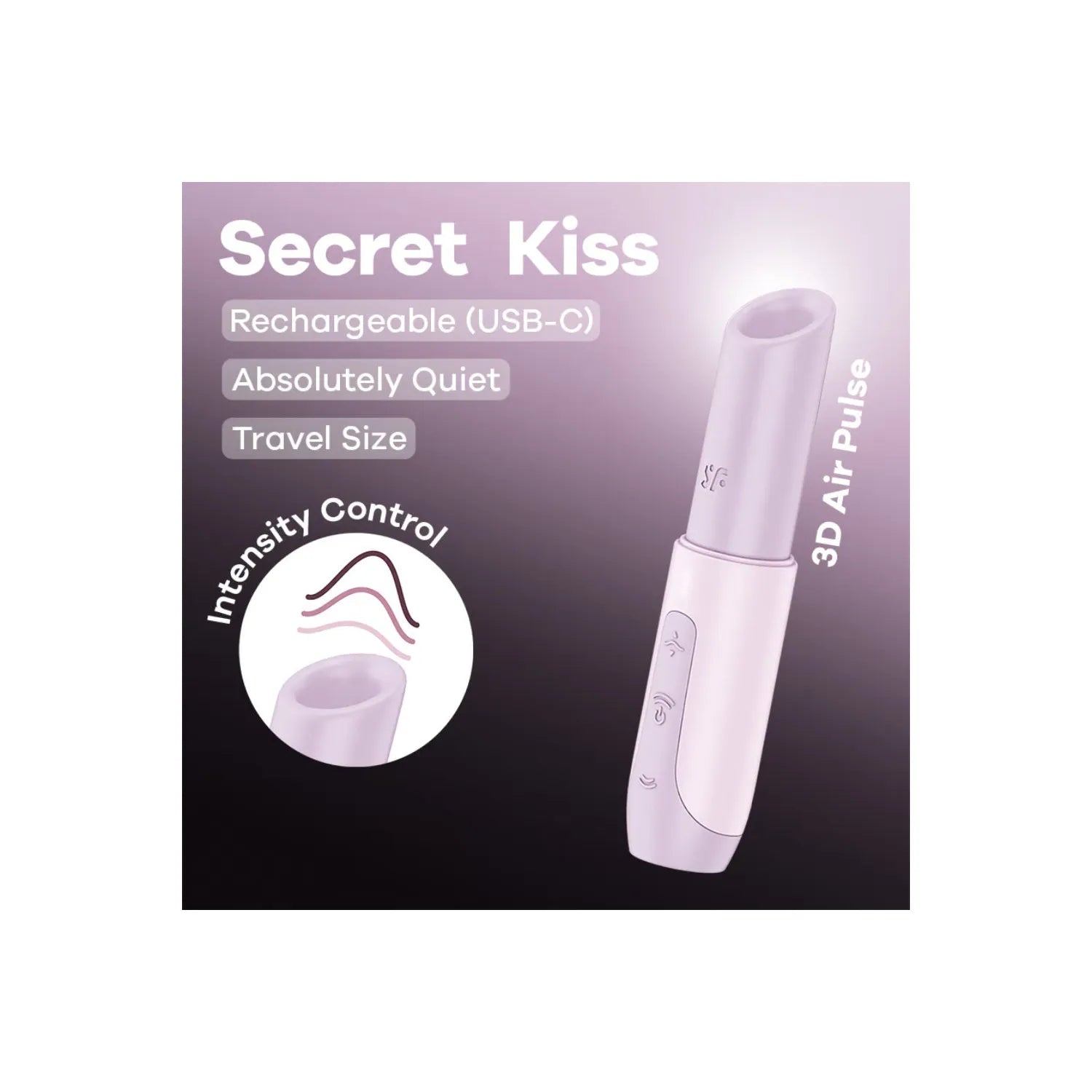 Stimulateur clitoridien Secret Kiss discret, compact, silencieux, intensité réglable, étanche, rechargeable USB-C, silicone doux pour la peau, design rouge à lèvres