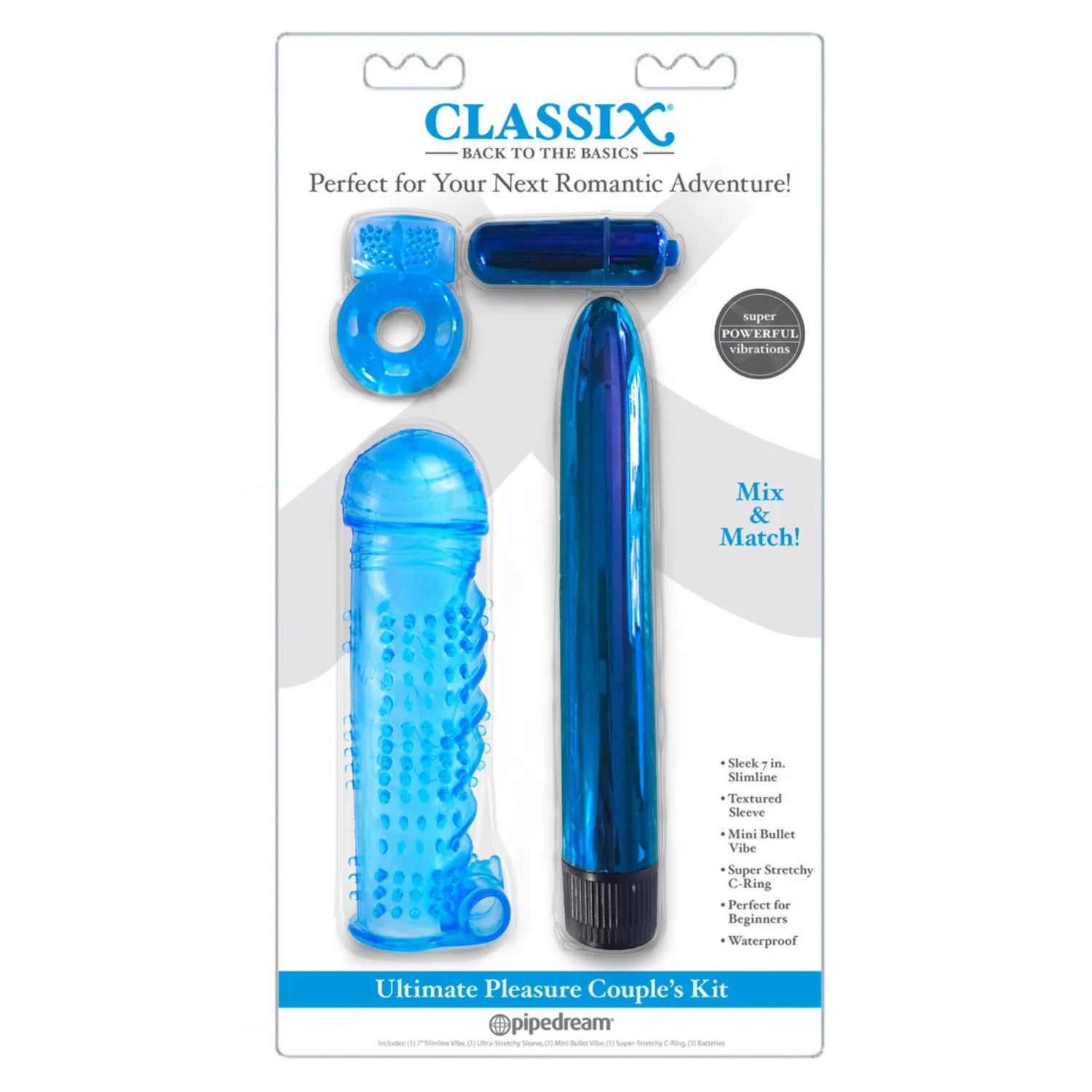 Coffret Sextoys Bleu Polyvalent 4 Pièces Vibrateur Manchon Vibro Bullet Anneau Pénien Stimulation Ciblée Plaisir Partagé Matériaux ABS TPE