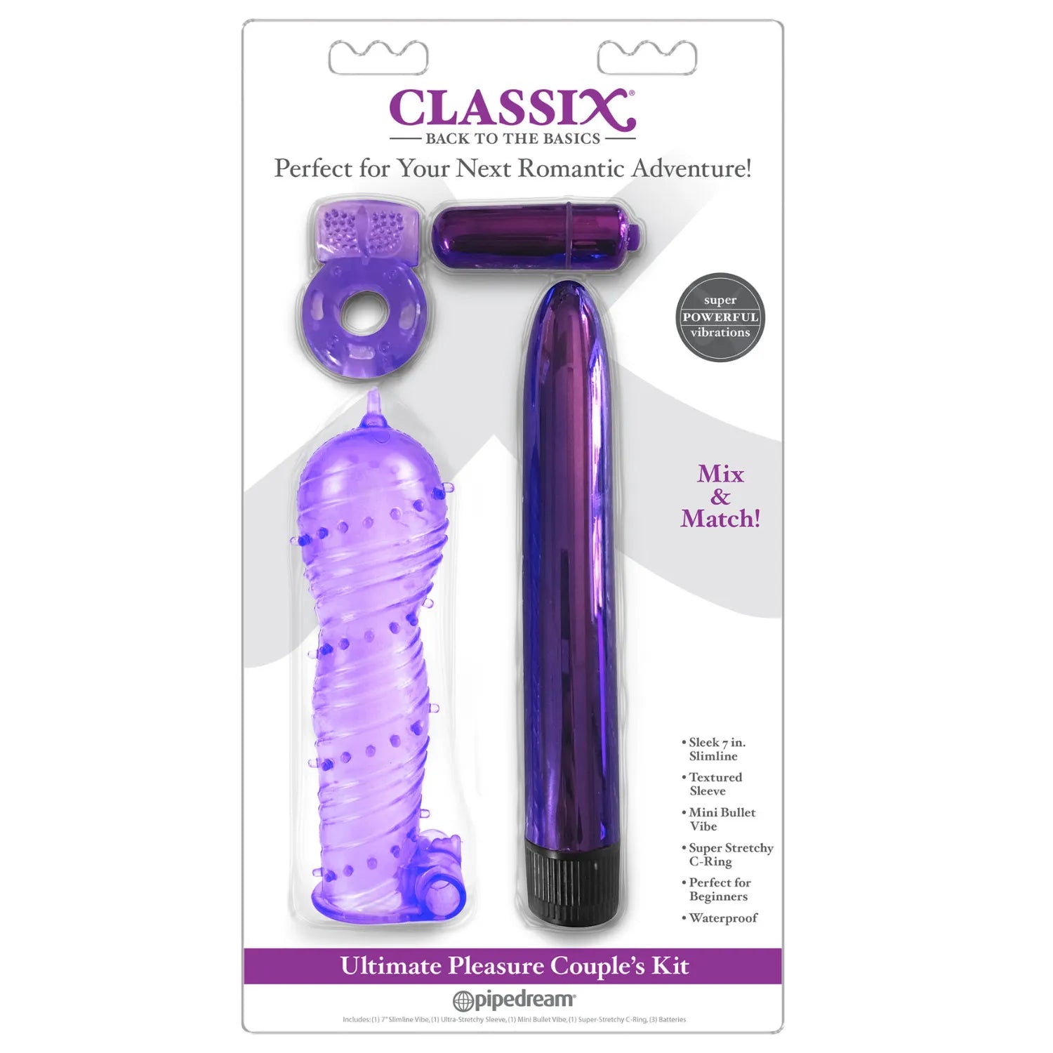 Coffret Sextoys Violet Classix 4 Pièces Polyvalent Stimulation Variée Prolongateur d'Érection Vibrateur Vibro Bullet Anneau Pénien Matériaux ABS TPE