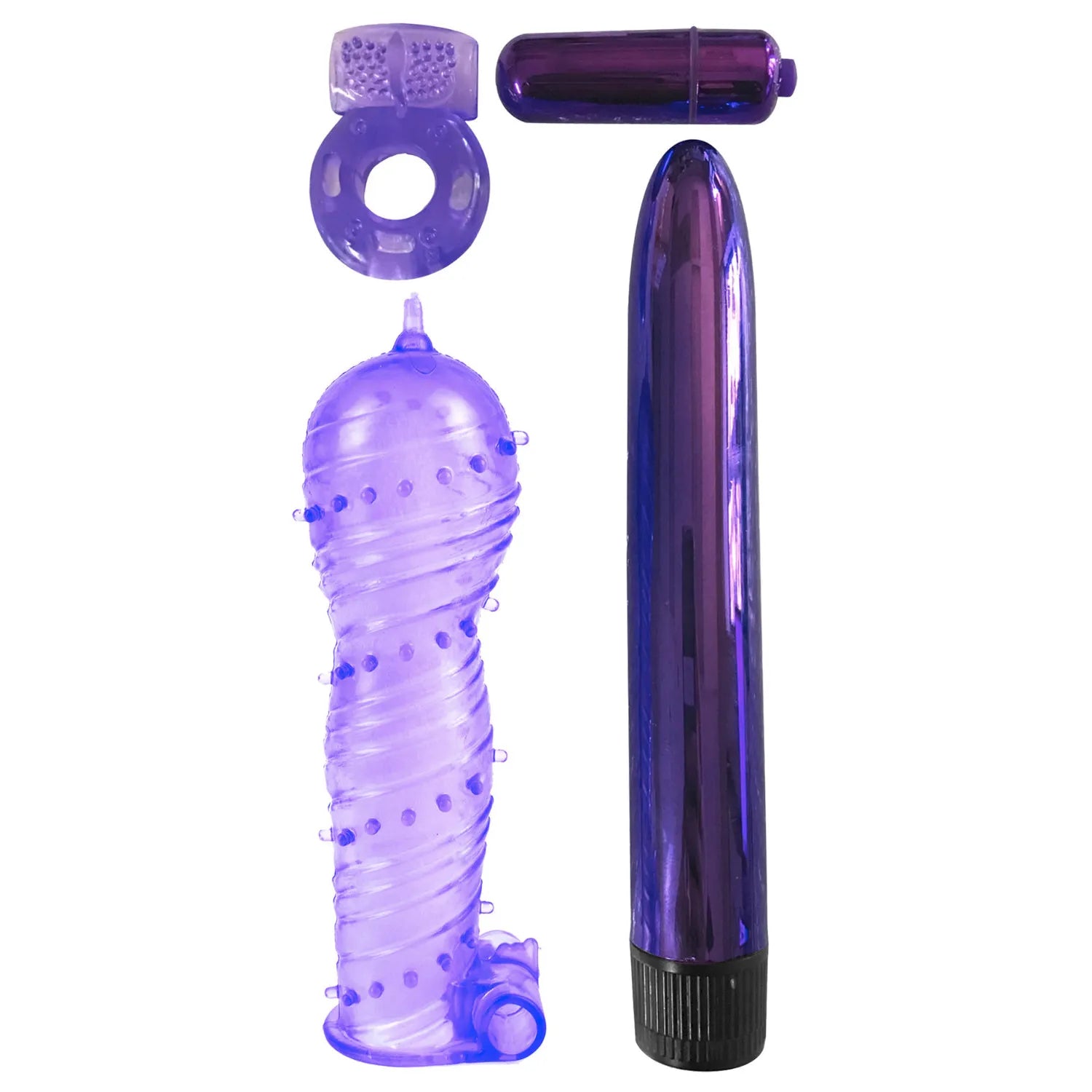 Coffret Sextoys Violet Classix 4 Pièces Polyvalent Stimulation Variée Prolongateur d'Érection Vibrateur Vibro Bullet Anneau Pénien Matériaux ABS TPE