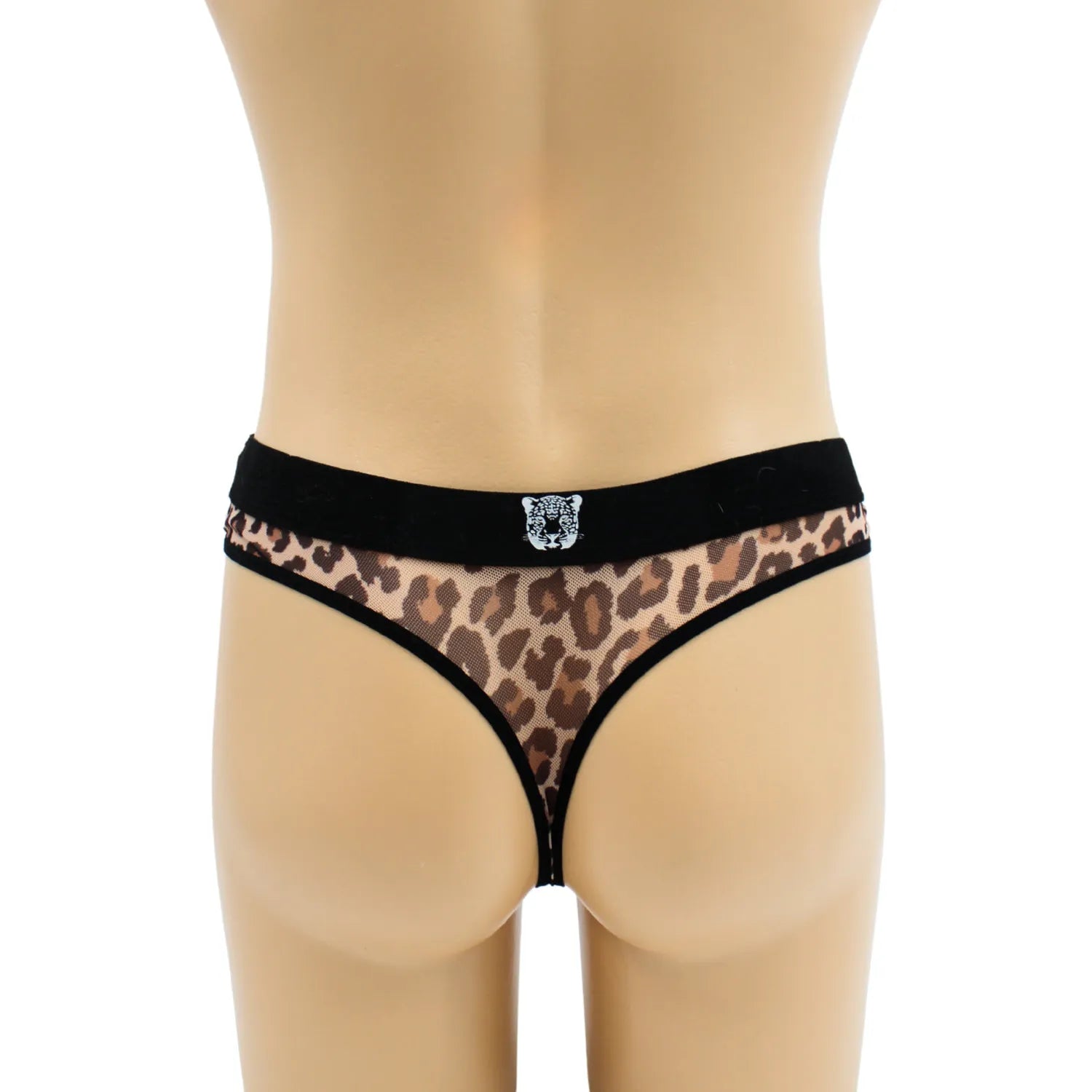 String Résille Léopard Transparent LOOKME, Confortable et Séduisant, Taille Haute avec Ceinture Noire Élastique, Design Urbain et Sauvage, Idéal pour Moment Intime et Quotidien