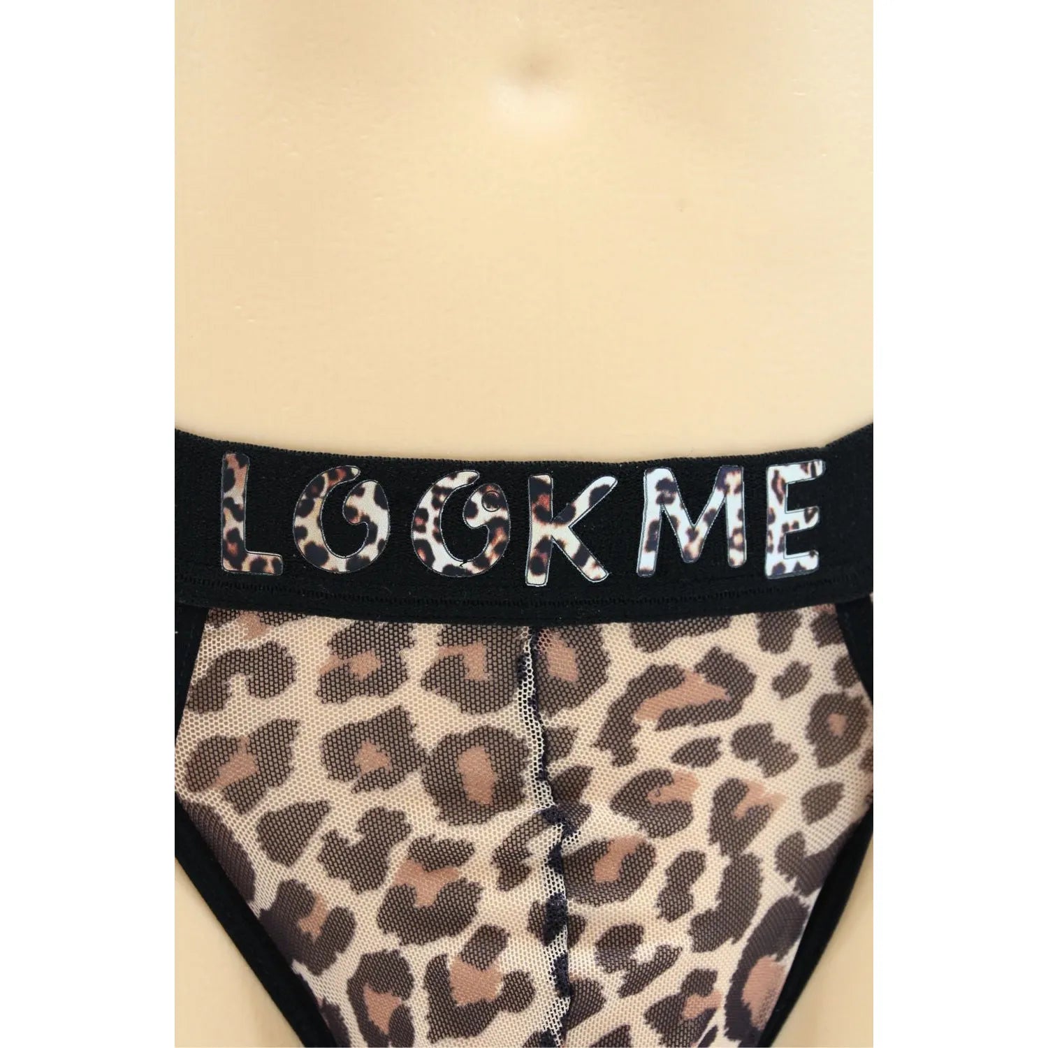 String Résille Léopard Transparent LOOKME, Confortable et Séduisant, Taille Haute avec Ceinture Noire Élastique, Design Urbain et Sauvage, Idéal pour Moment Intime et Quotidien