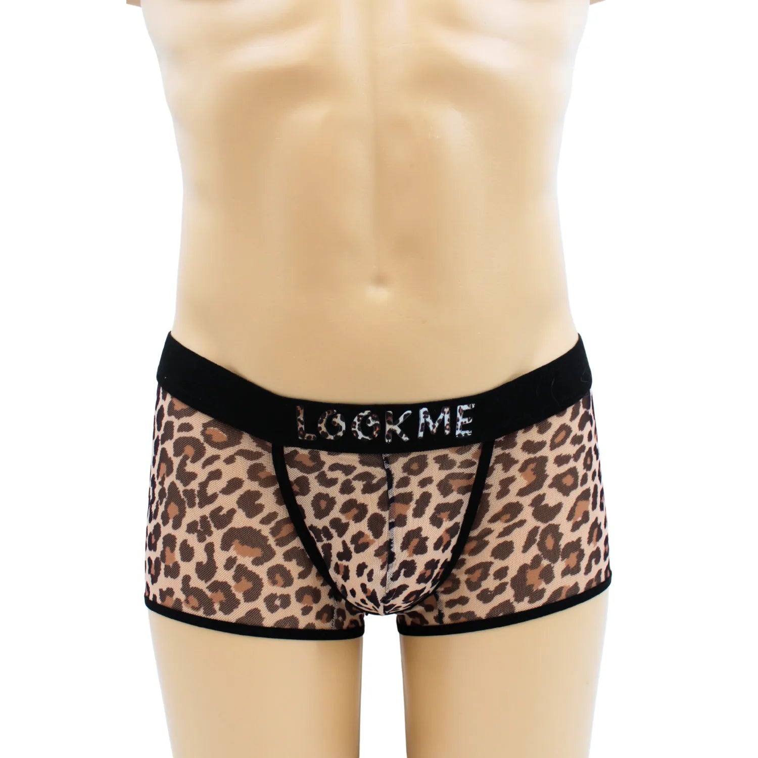 Boxer résille transparent léopard, confortable et sexy, valorisant la silhouette, motif urbain audacieux.