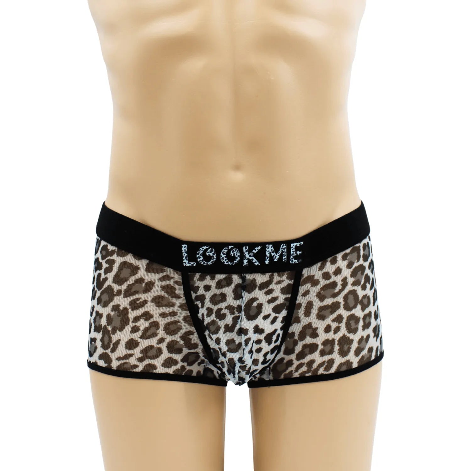 Boxer résille léopard gris transparent, ceinture noire LOOKME, style urbain, valorise la taille, confortable et audacieux.
