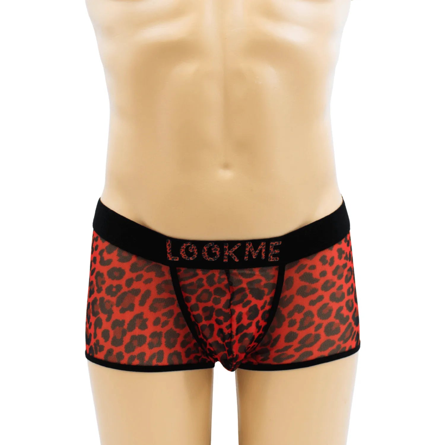 Boxer résille léopard rouge, taille sublimée, look urbain élégant, polyester élasthanne, confort optimal.
