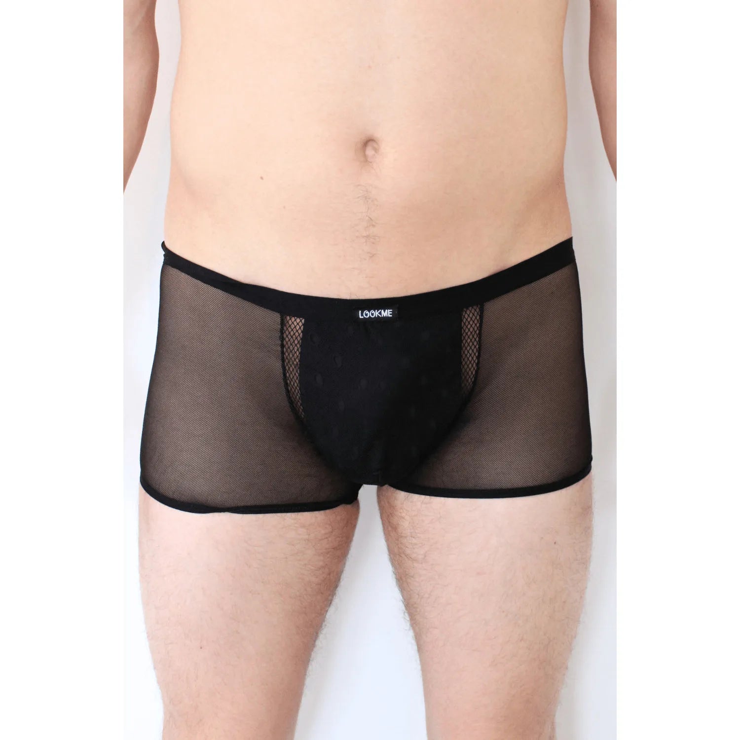 Boxer noir homme élégant, design Lookme, texture polyester élasthanne, confort et sensualité, style chic et original.