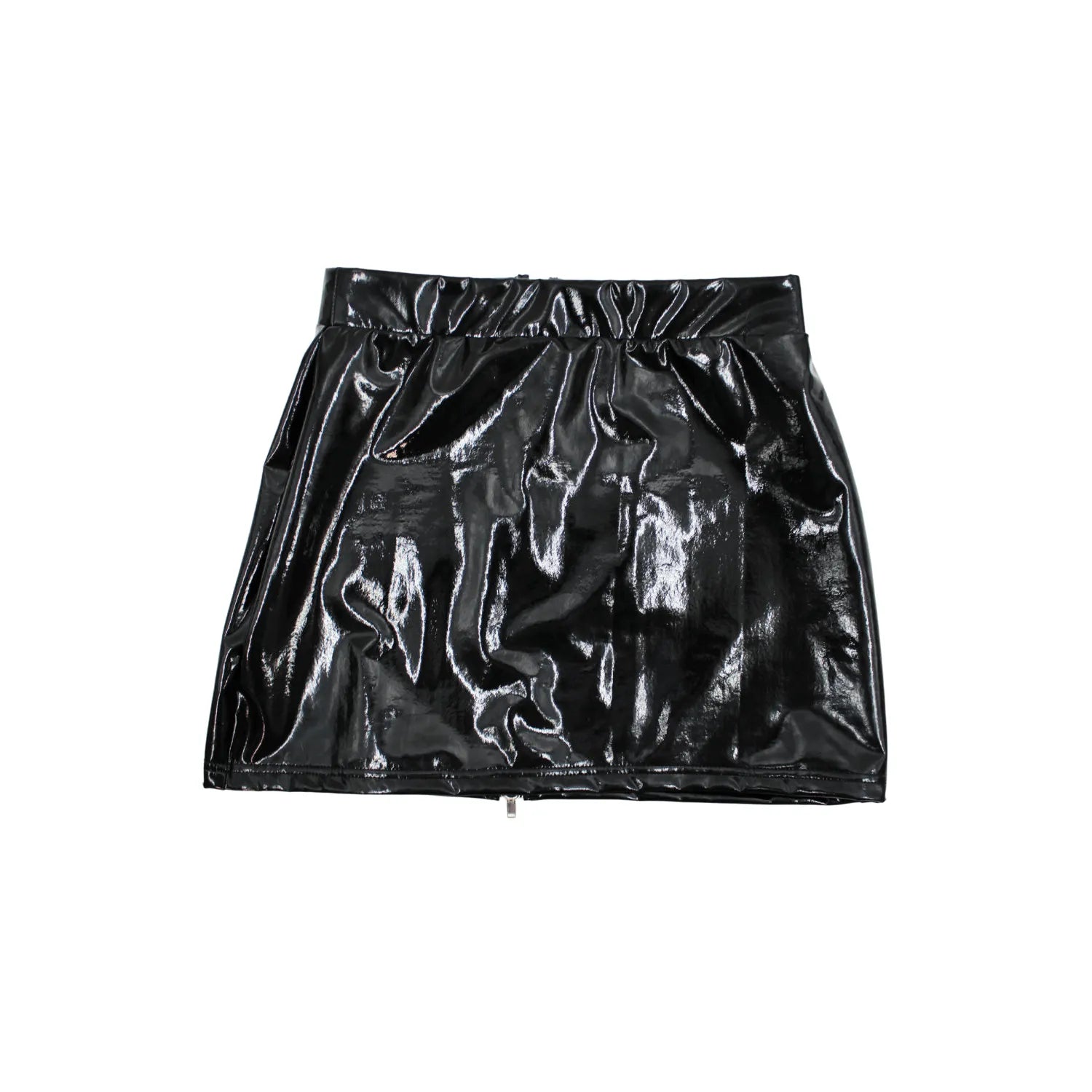 Jupe Courte Noire Lara Simili Cuir Brillant Coupe Moulante Fermeture Zip Élégance Provocatrice Look Ultra-Glossy Tenue Scène Glamour