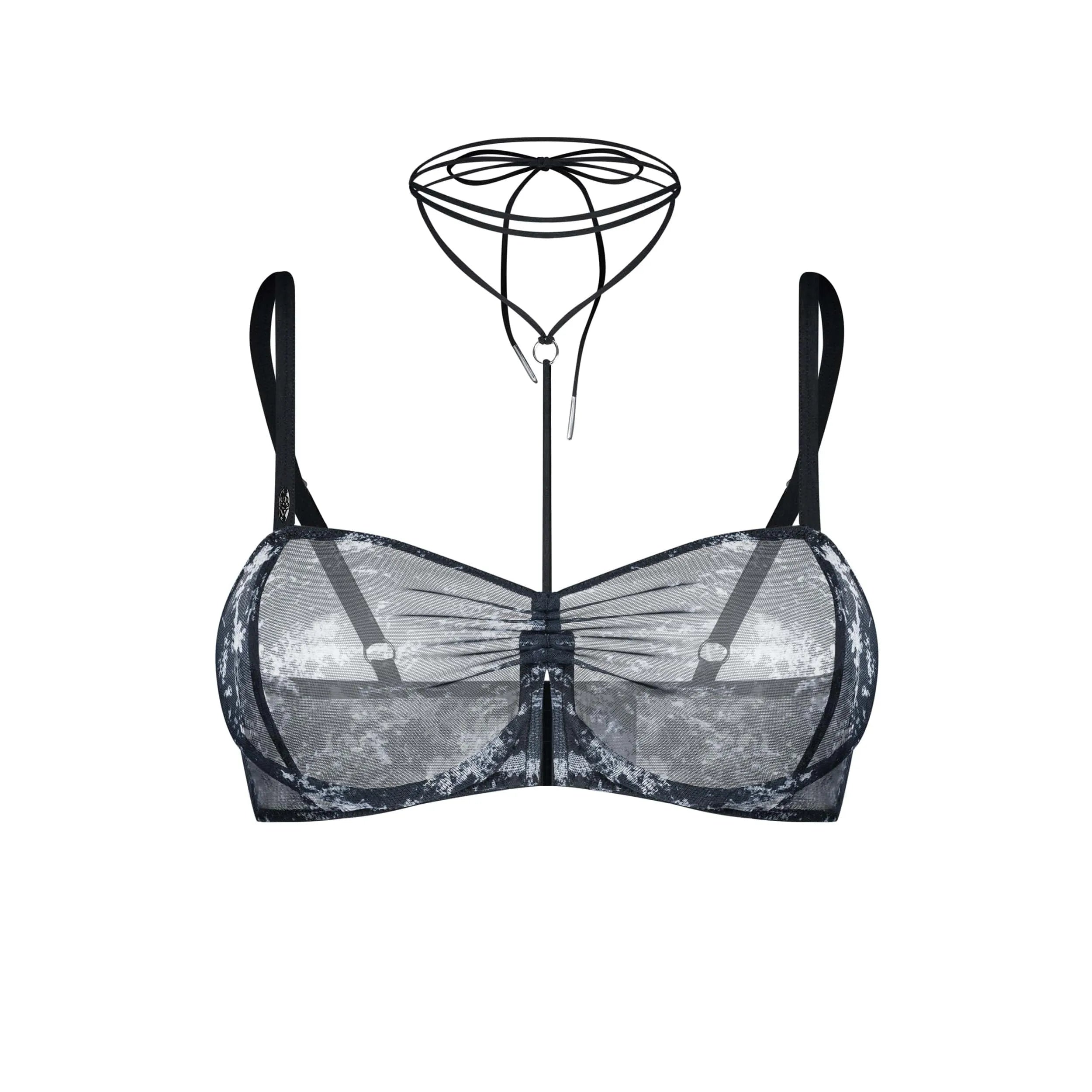Corrosis soutien-gorge maille transparente froncé armatures réglables motif unique