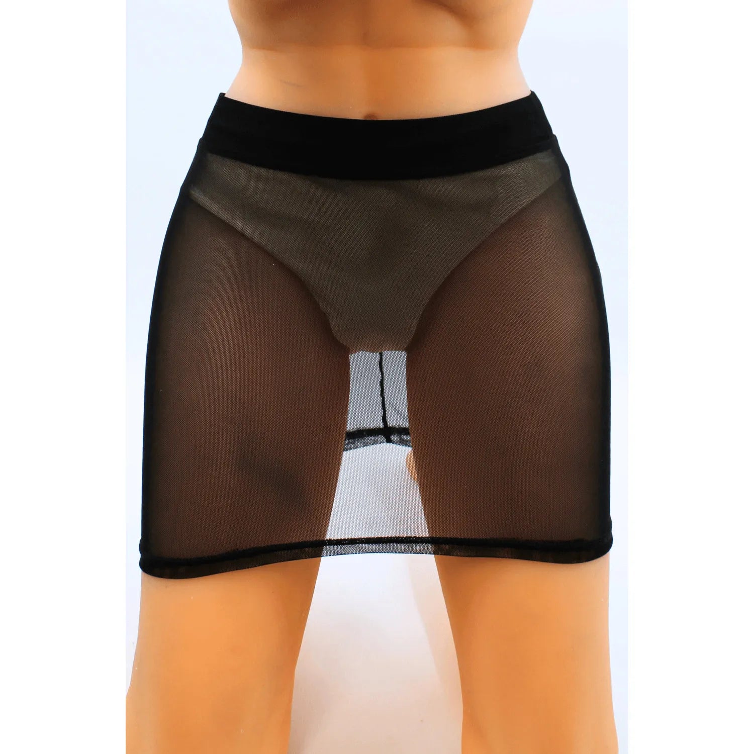 Jupe Courte Noire Maya en Résille Transparente Sexy Chic Confortable Pour Soirées Intimes Performances Artistiques Looks Fétiches