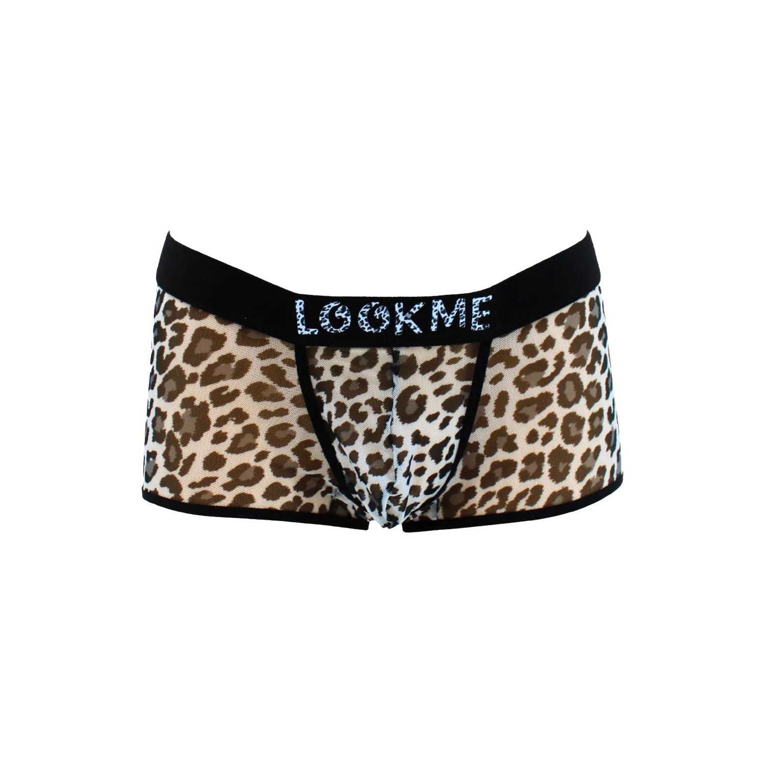 Boxer résille léopard gris transparent, ceinture noire élastique, style urbain LOOKME, valorise la silhouette masculine.