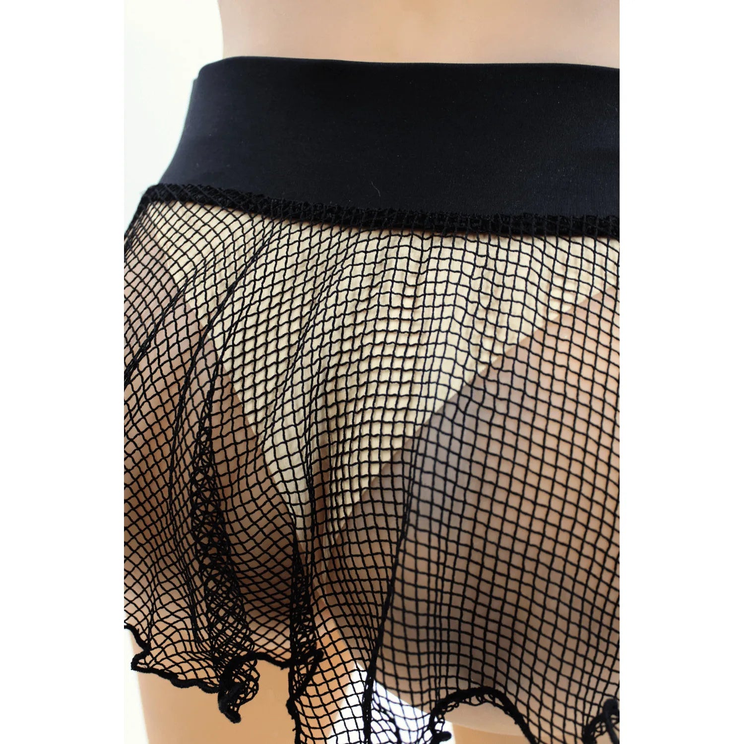 Mini Jupe Noire Sofia Résille Large Transparente Style Fétiche Évasée Confortable Tenue Séduction Show Soirée Thème