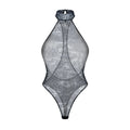 Body transparent col court design audacieux pendentif argent maille élastique