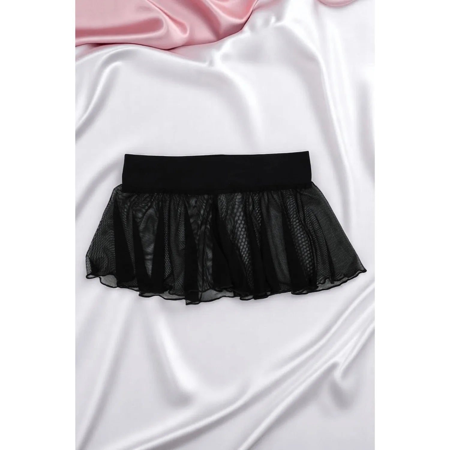 Mini Jupe Noire Stella Résille Transparente Légère Fluide Sexy - Confort Élastique - Accessoire Lingerie ou Scène - Polyester Élasthanne
