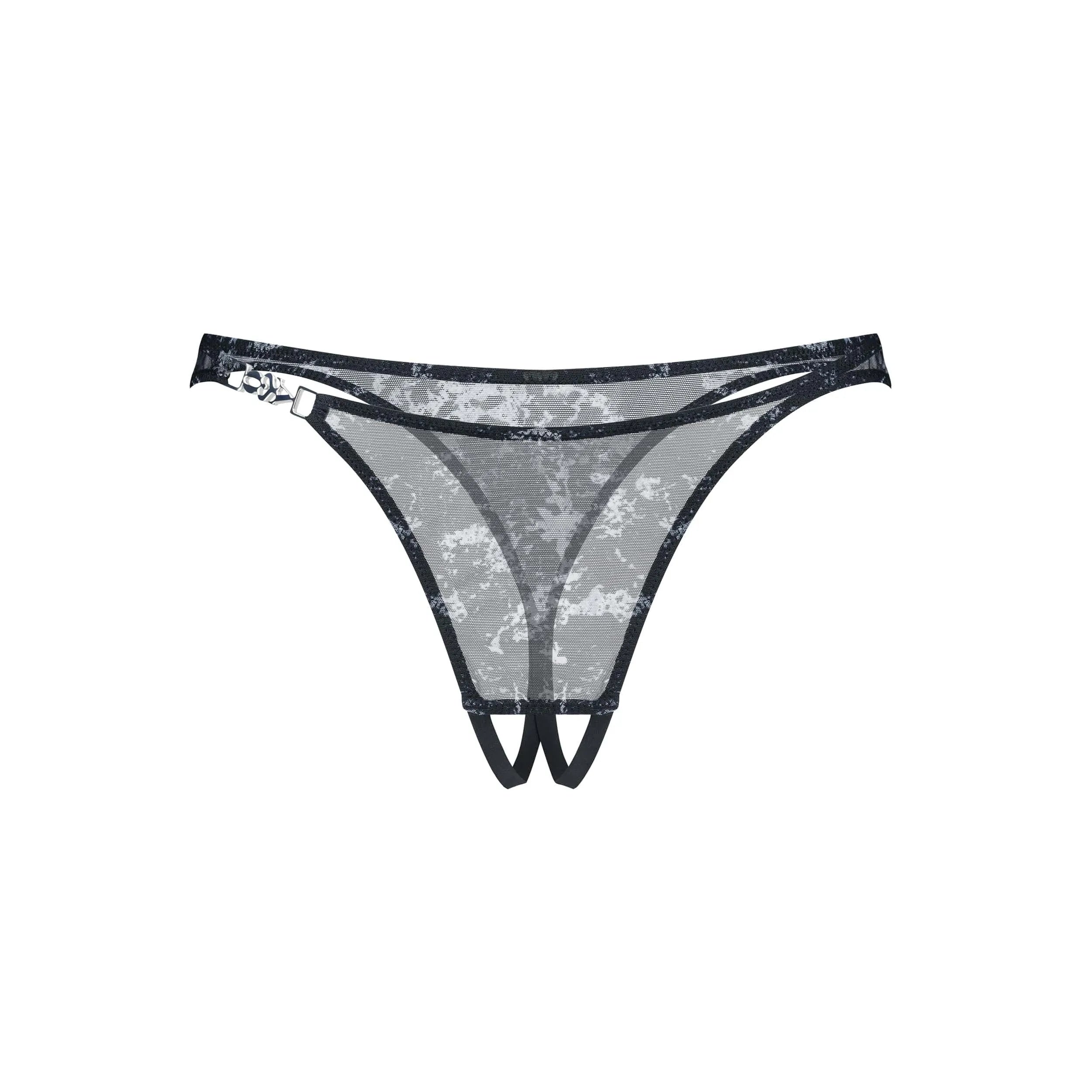 Corrosis string ouvert maille transparente argenté armatures soutien motif unique
