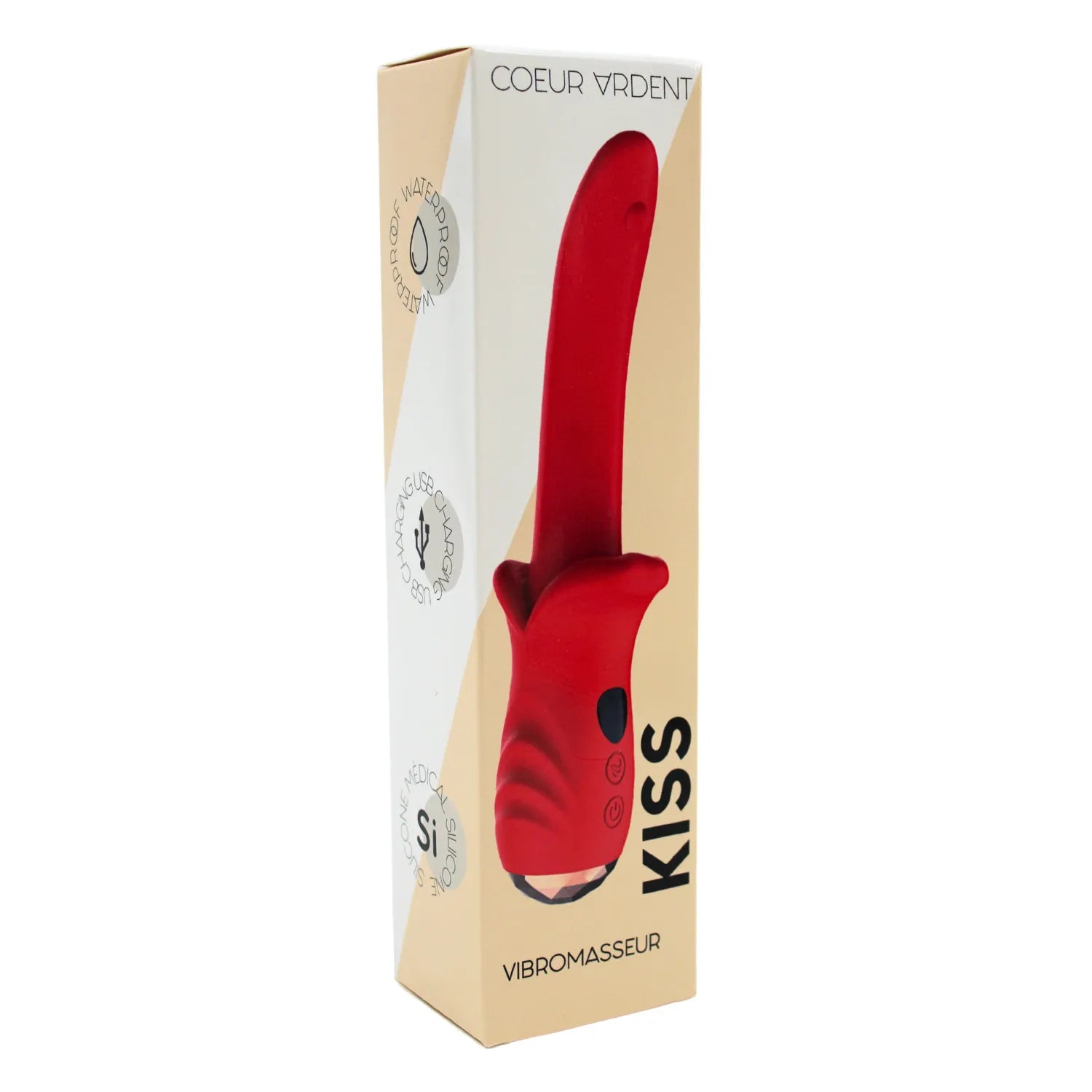 Vibromasseur Kiss Silicone Médical 9 Modes Vibration Rechargeable USB Waterproof Usage 60 Minutes Taille Compacte 210mmx28mm Idéal Débutantes Expertes
