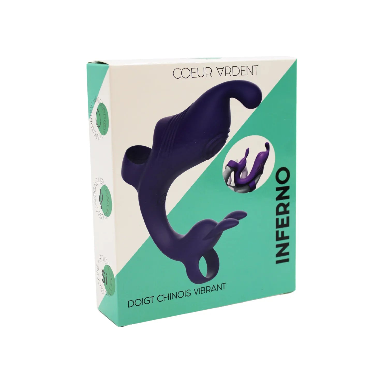 Doigt Vibrant INFERNO Silicone Médical Double Moteur 10 Modes Vibration Rechargeable Résistant Eau Stimulateur Ciblé Confortable Solo Duo
