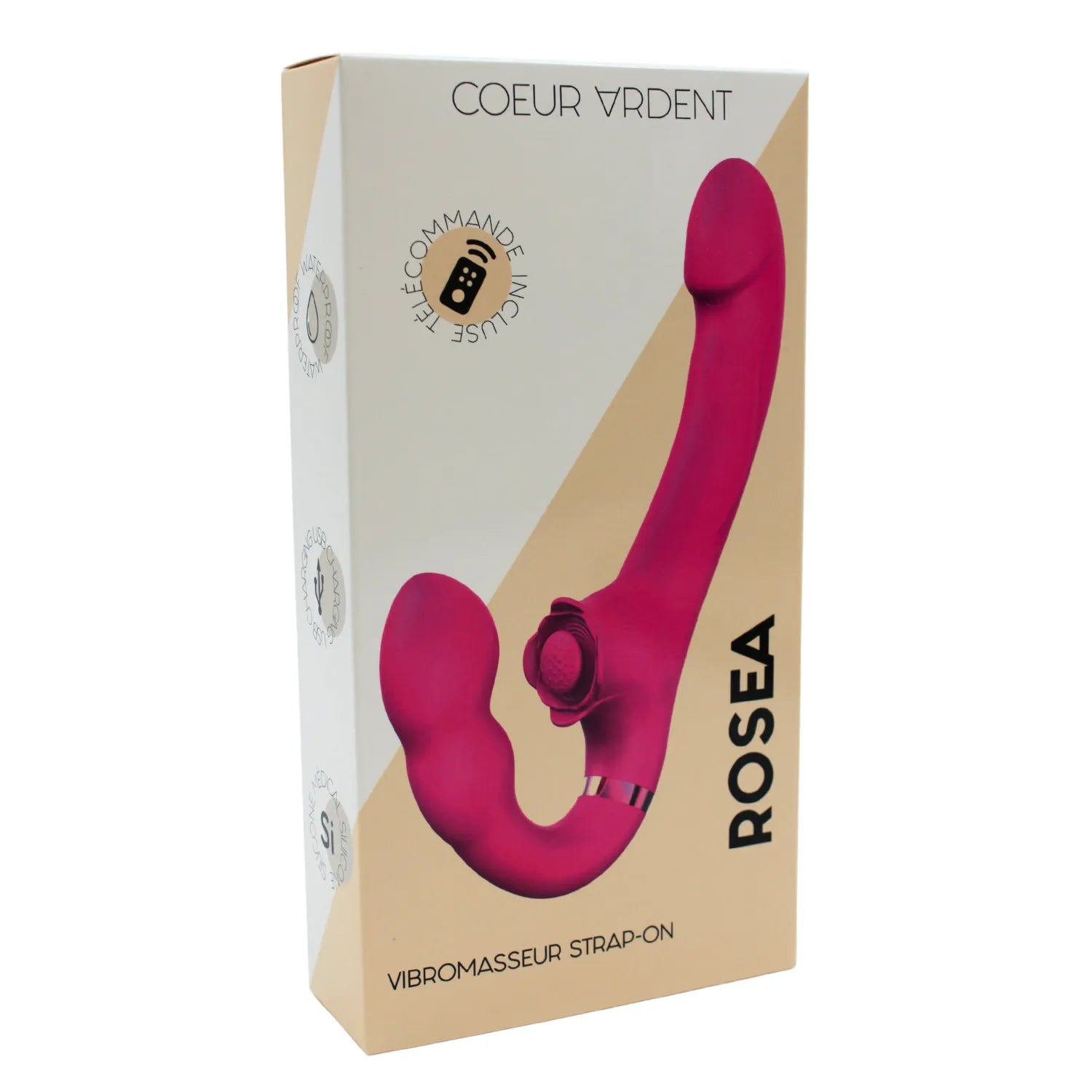 Vibromasseur ROSEA Strap-on Triple Stimulation Télécommandé, Modes de Vibration et Tapotement, Ergonomique, Silicone Médical, Waterproof