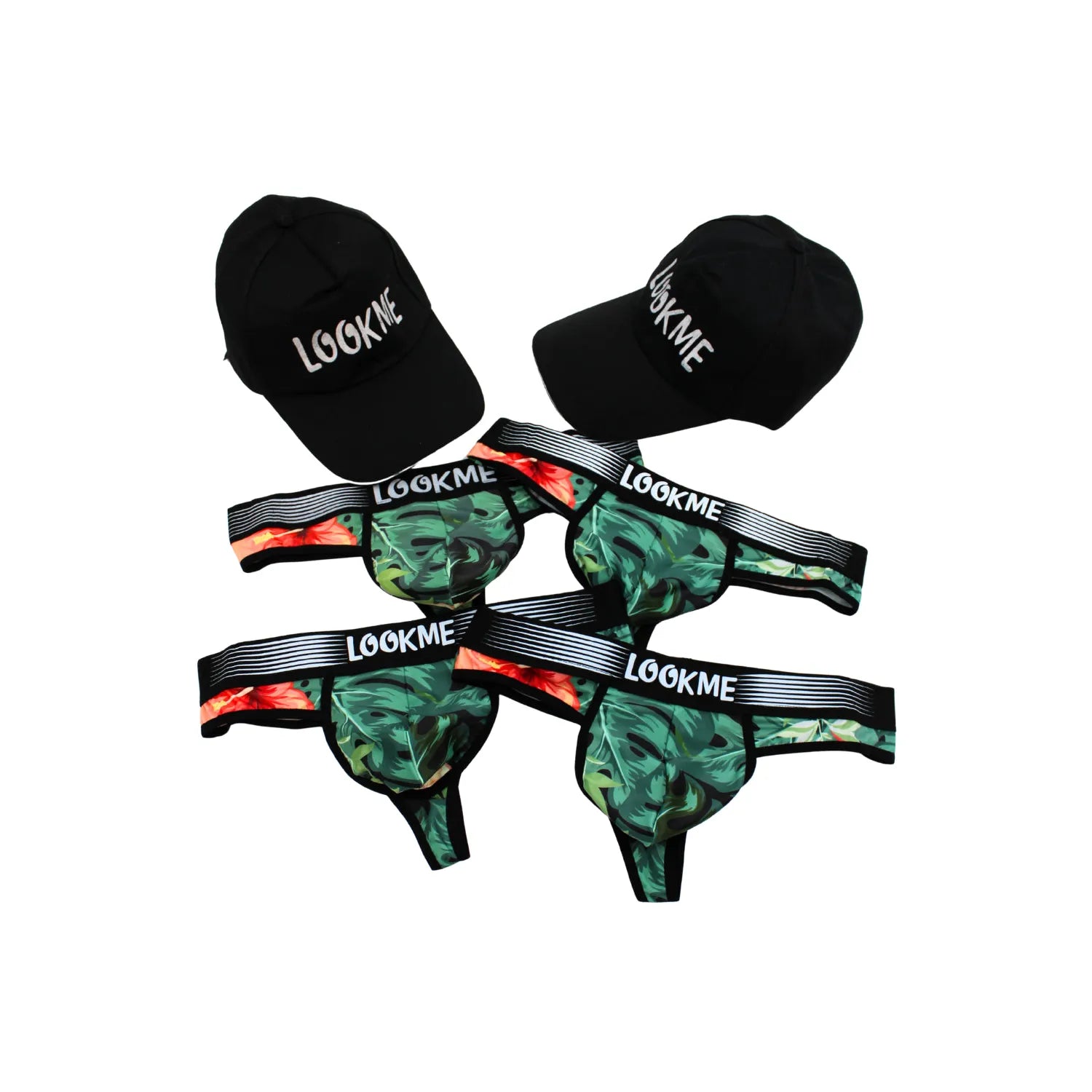 Pack 4 Strings Homme Polyester Elasthanne Noir LM2402-57ARO 2 Casquettes Offertes