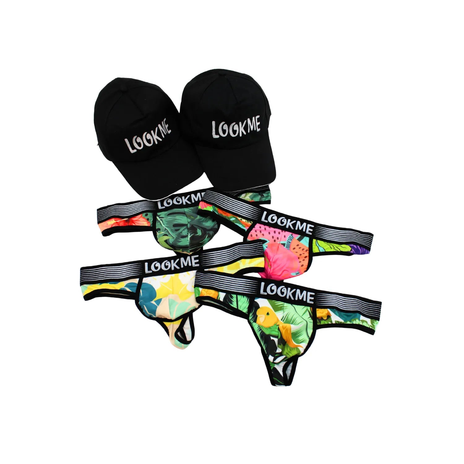 Pack 4 Strings Homme Polyester Elasthanne + 2 Casquettes Noires Offertes
