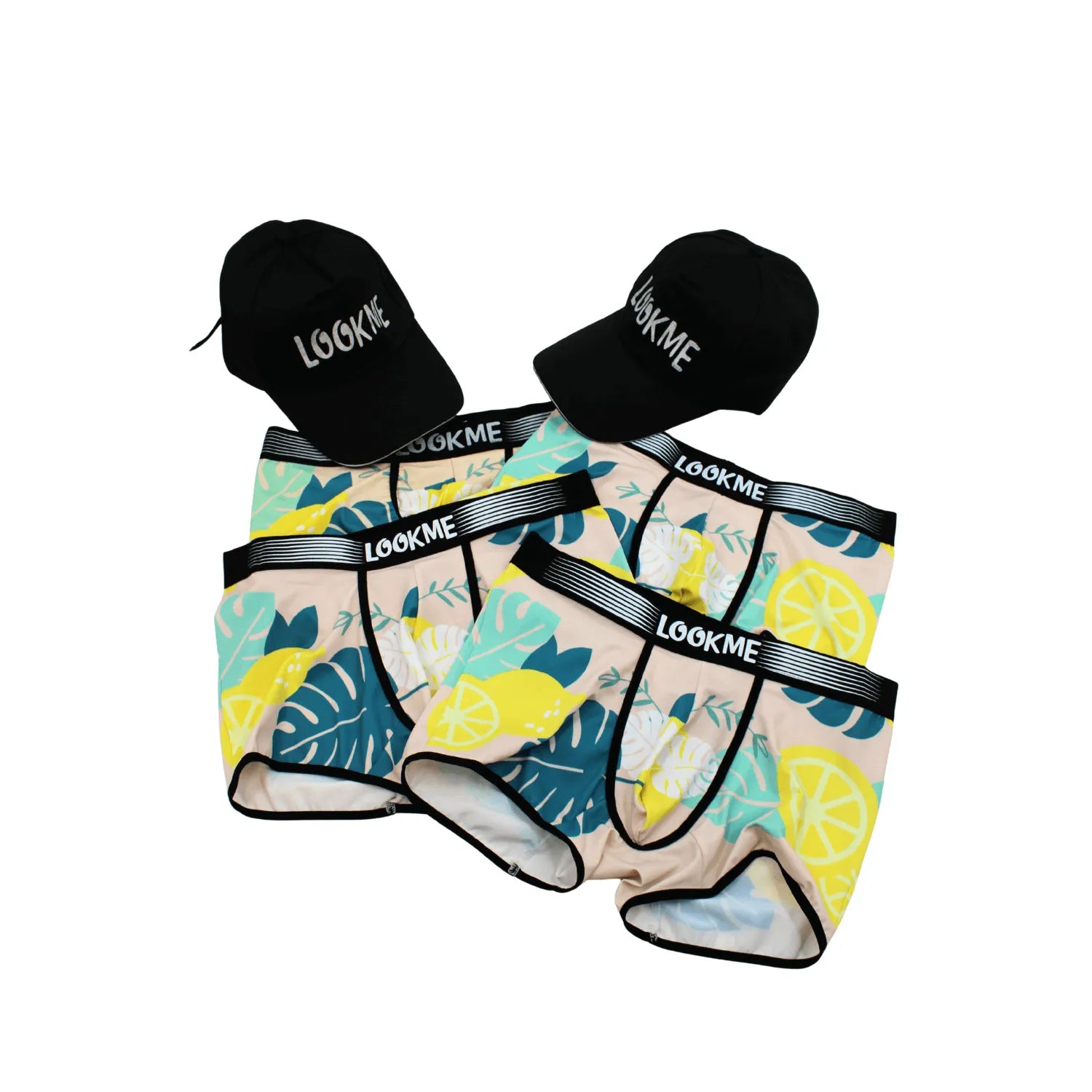 lot 4 boxers polyester elasthanne 2 casquettes noires offertes