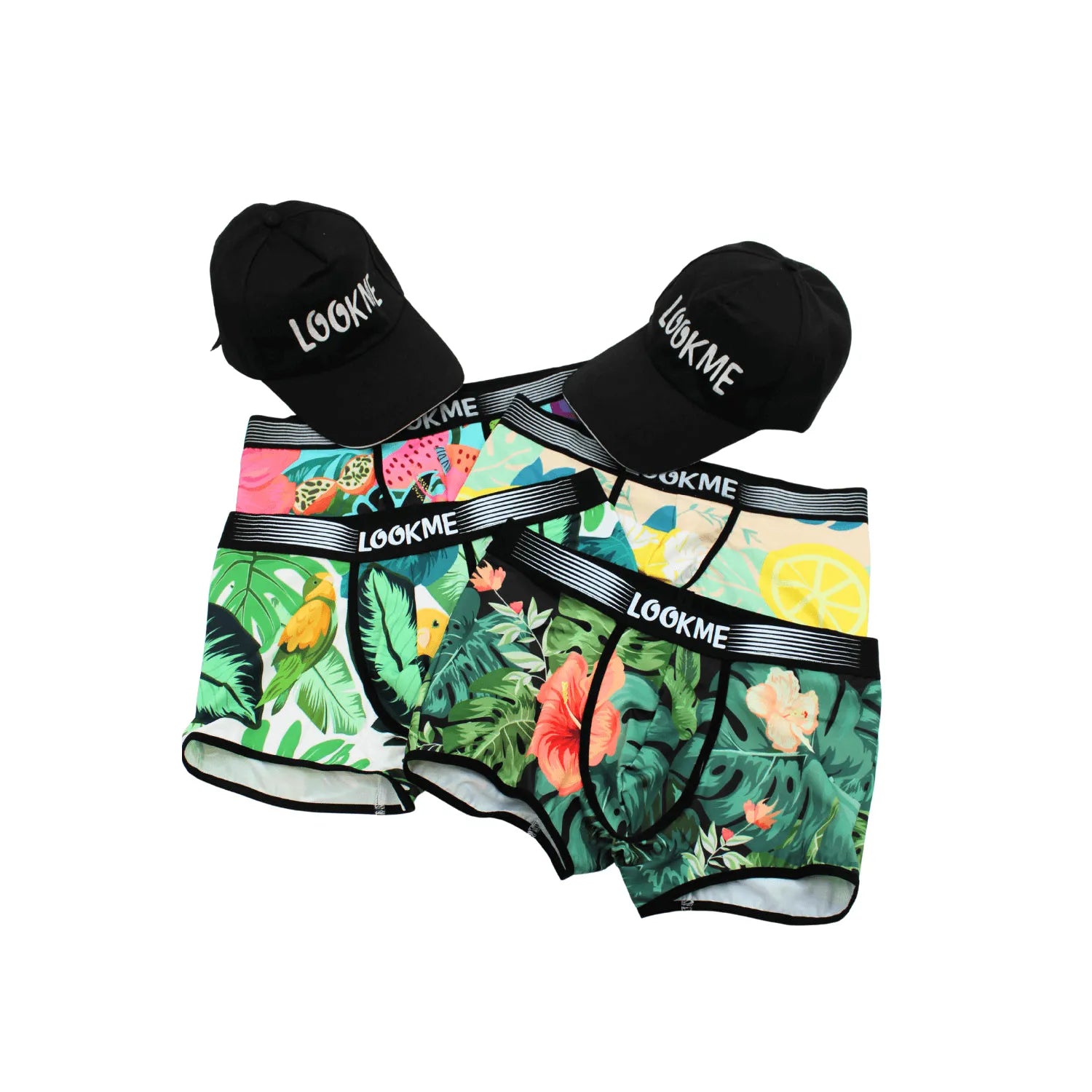 lot 4 boxers polyester elasthanne homme 2 casquettes noires offertes