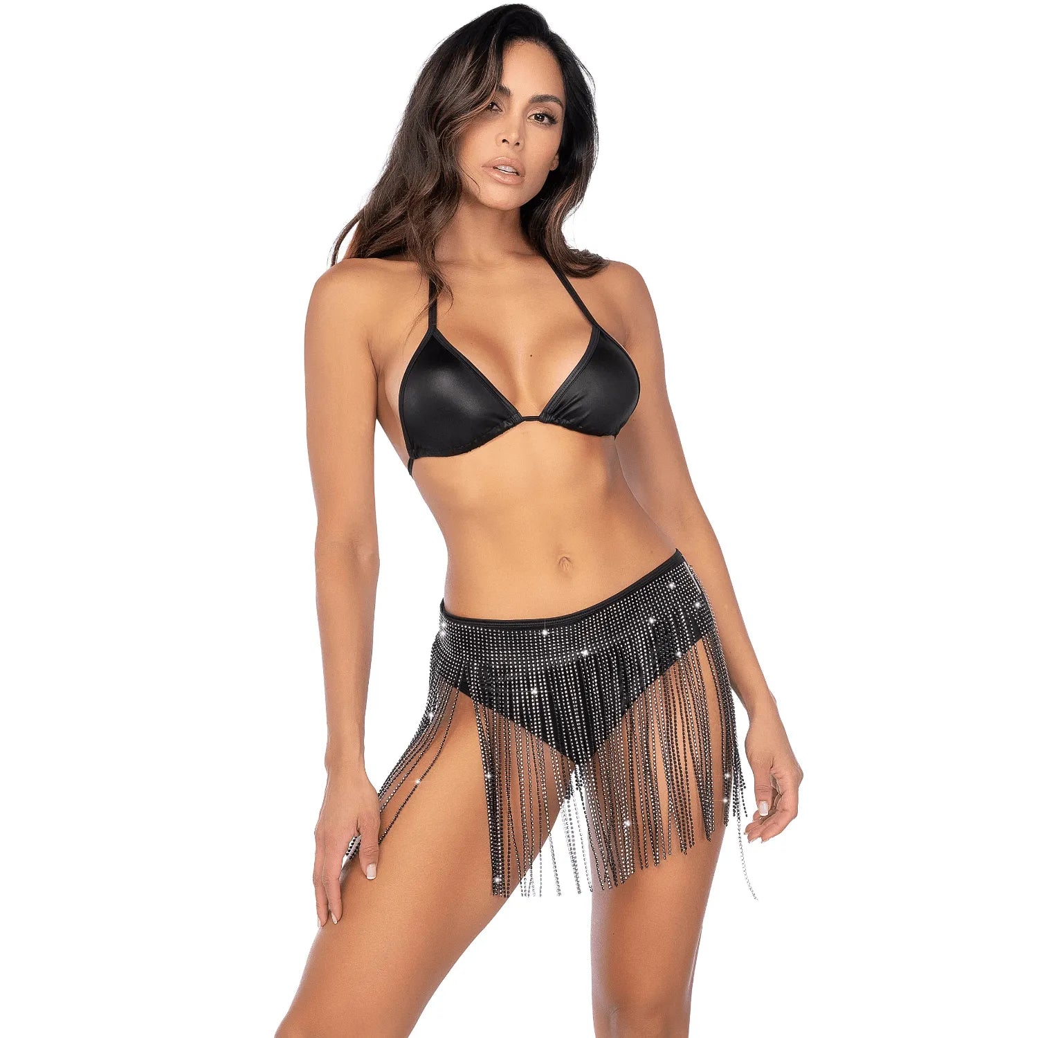 Ceinture jupe Mapalé à franges strass scintillants, élégante et sophistiquée pour tenues de soirée glamour.