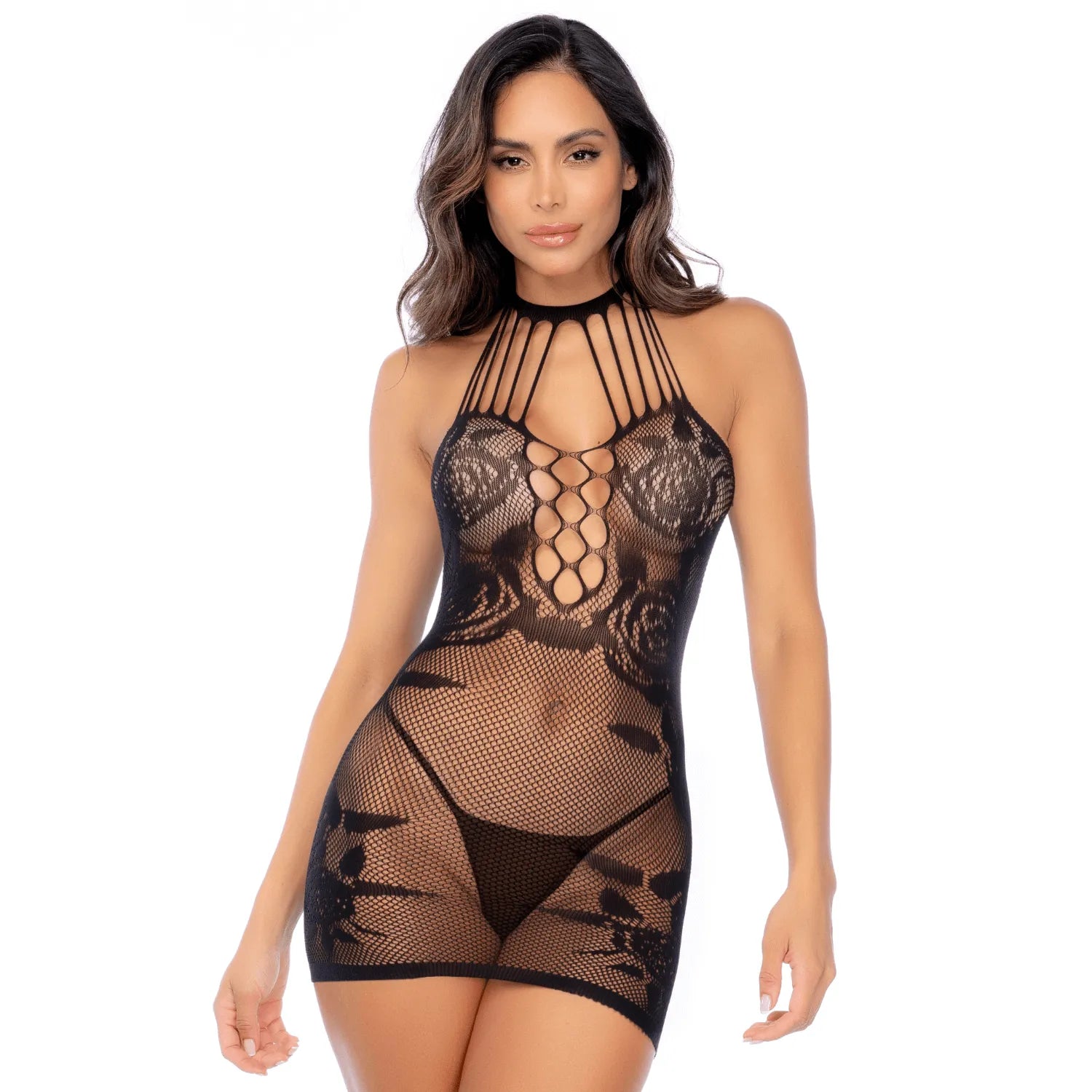 Robe nuisette Mapalé Maxi Rose résille florale noire élégance romantique moderne