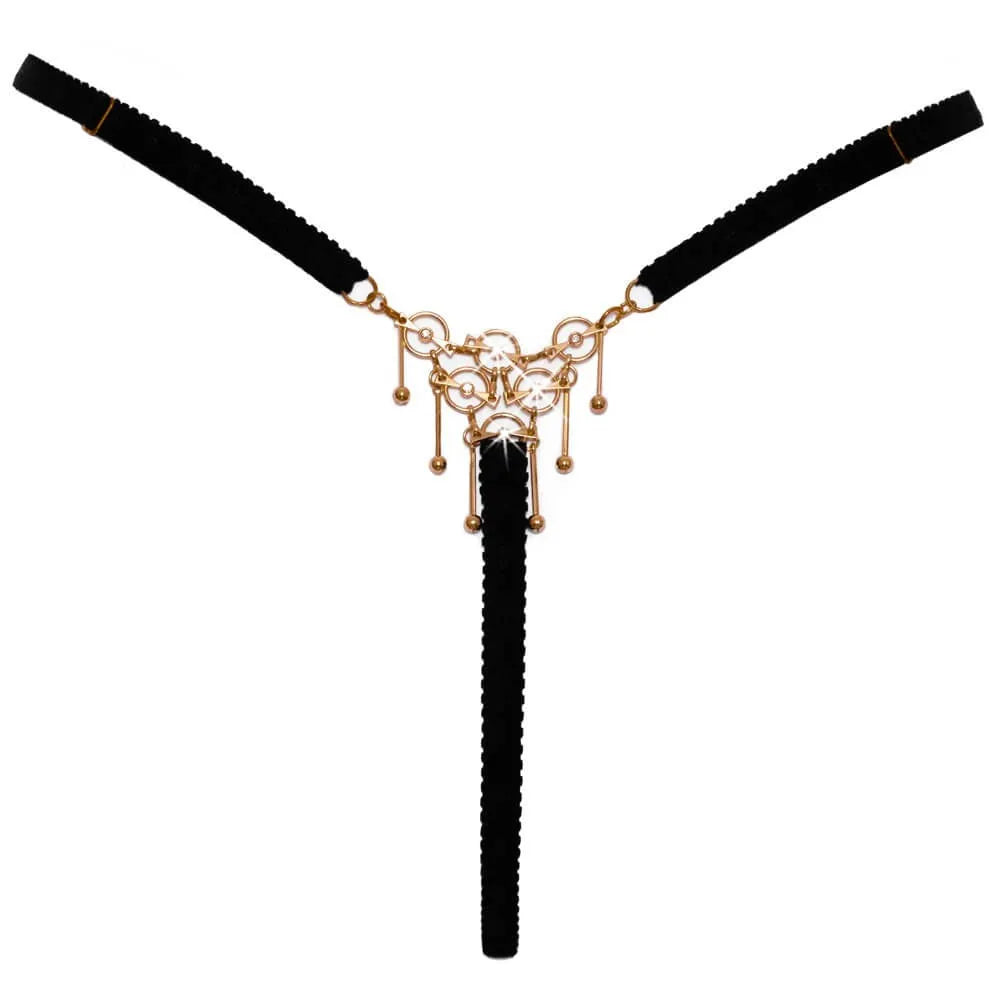 String bijou ouvert noir bandes réglables détails dorés glamour séduisant