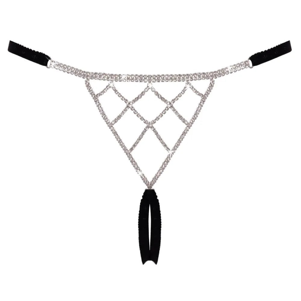 String ouvert noir glamour bijou strass ajustable élastique Cottelli