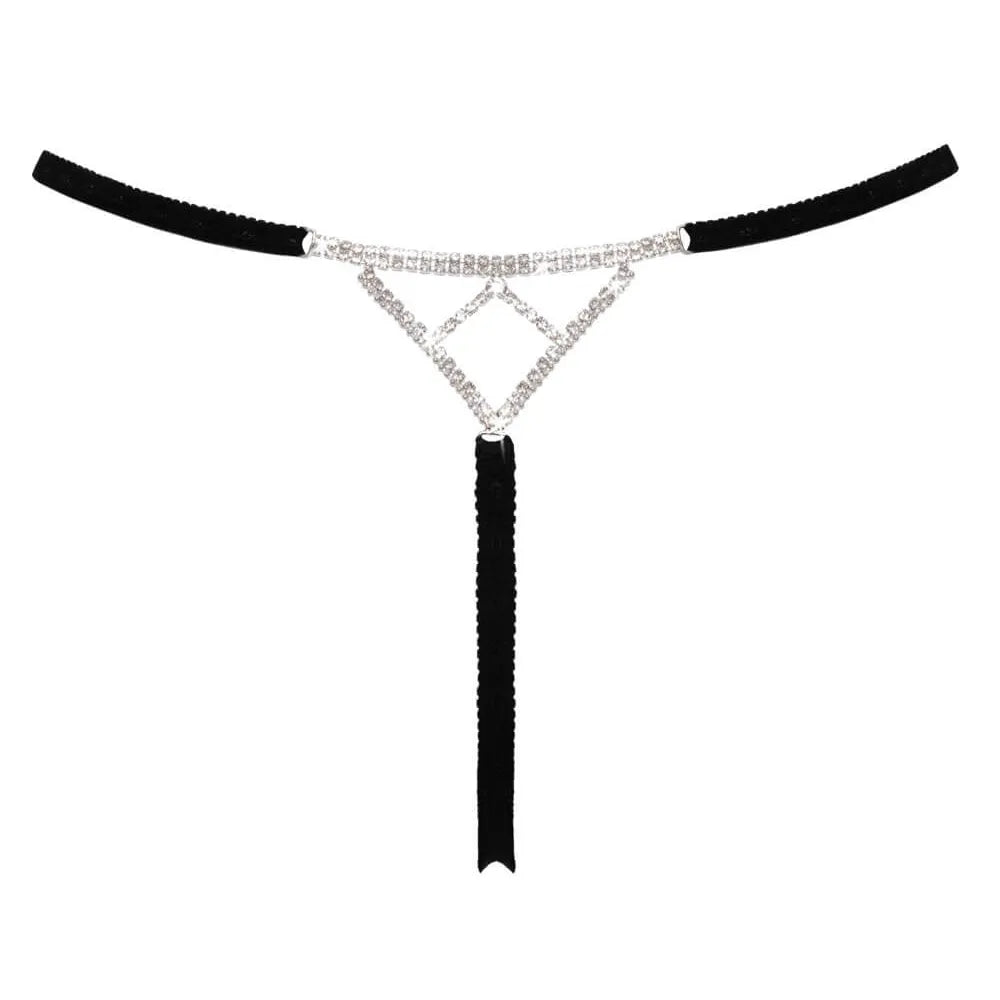 String ouvert noir glamour bijou strass ajustable élastique Cottelli